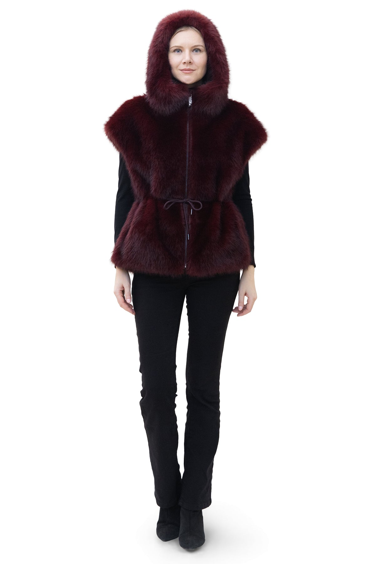 Hydra- Faux Fox Hooded Drawstring Vest