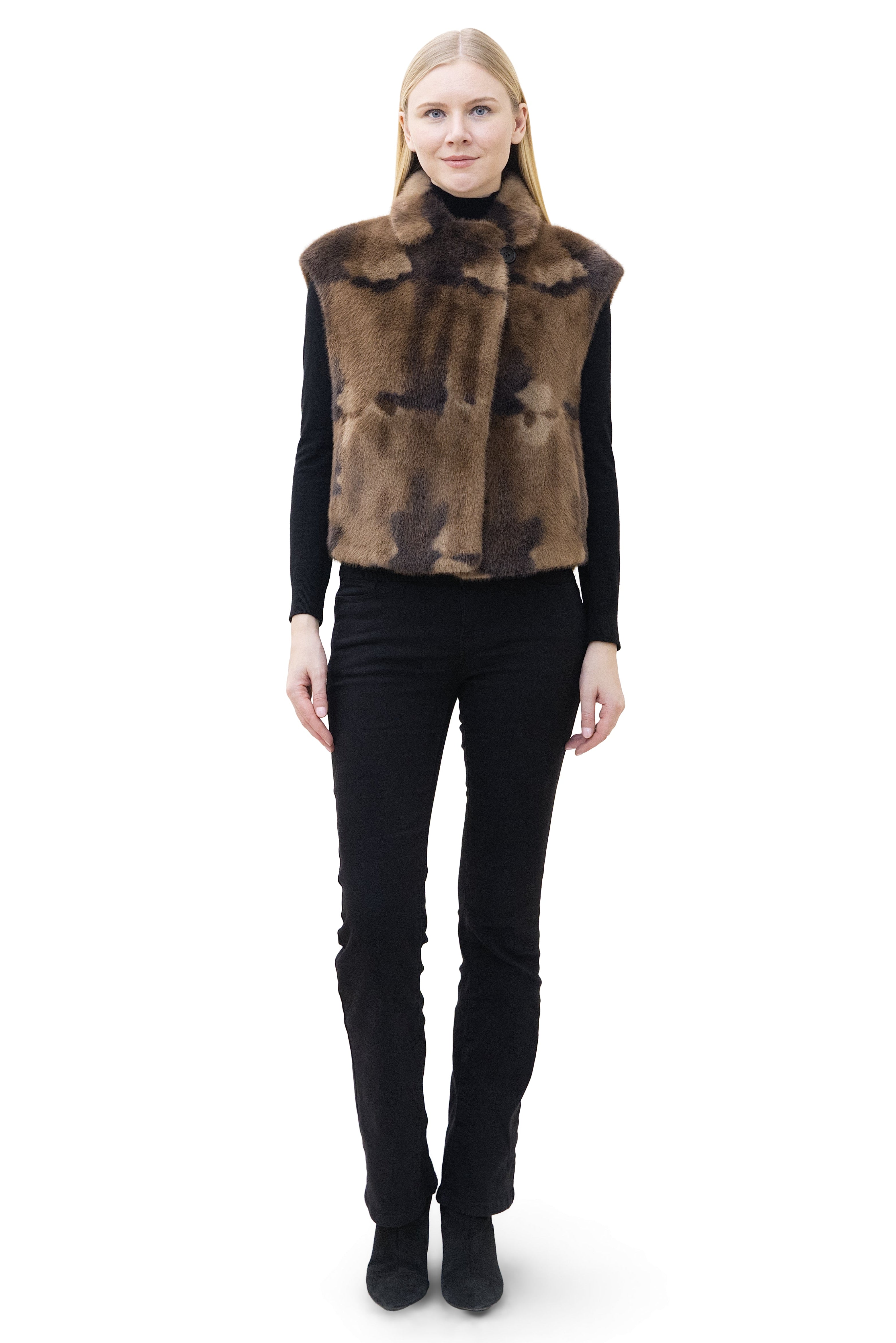 Basel- Short Faux Fur Camo Vest