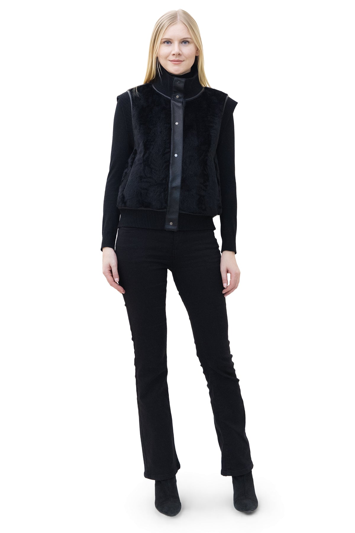 Locarno- Reversible Faux Lamb Shearling Vest with Knit Trim