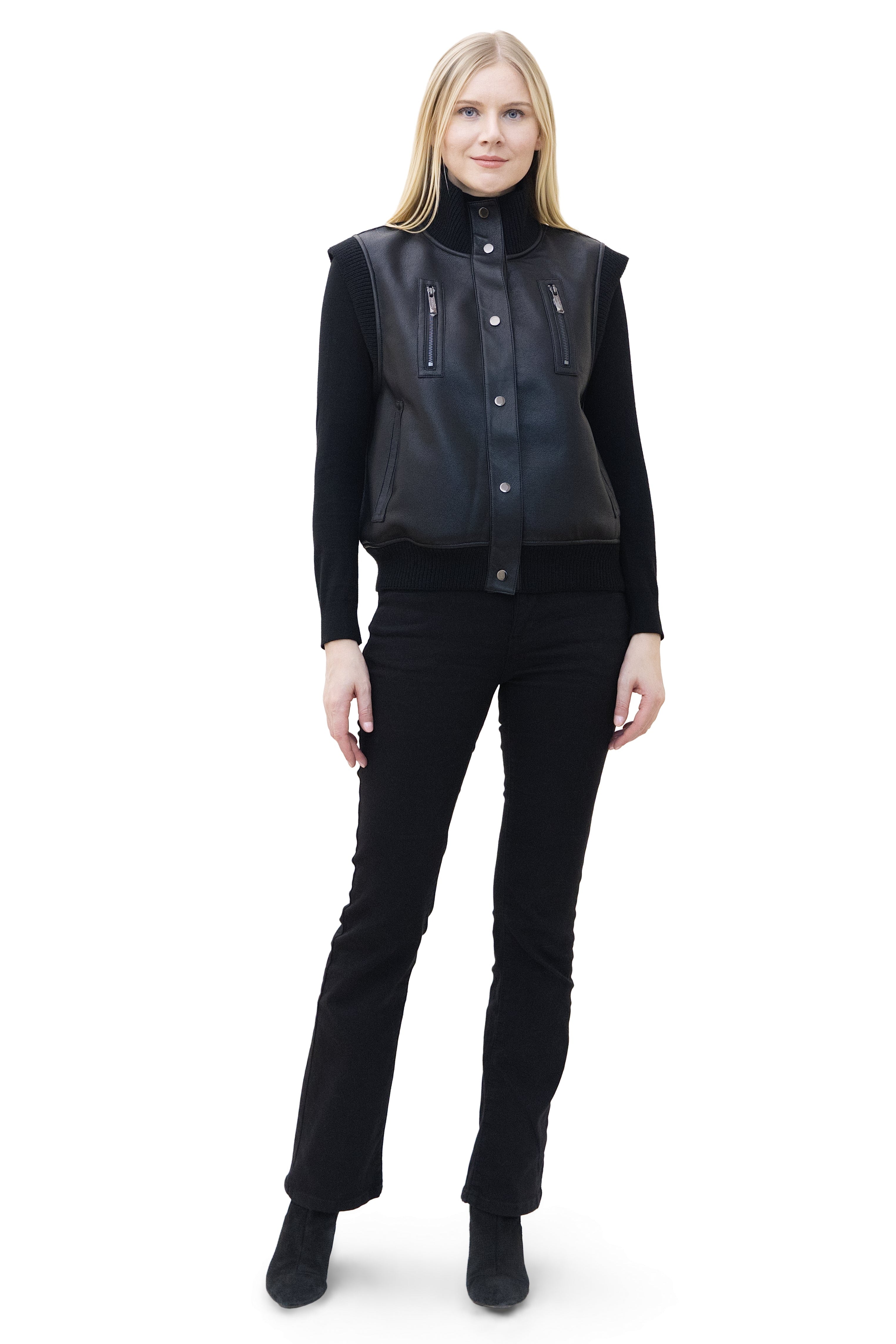 Locarno- Reversible Faux Lamb Shearling Vest with Knit Trim