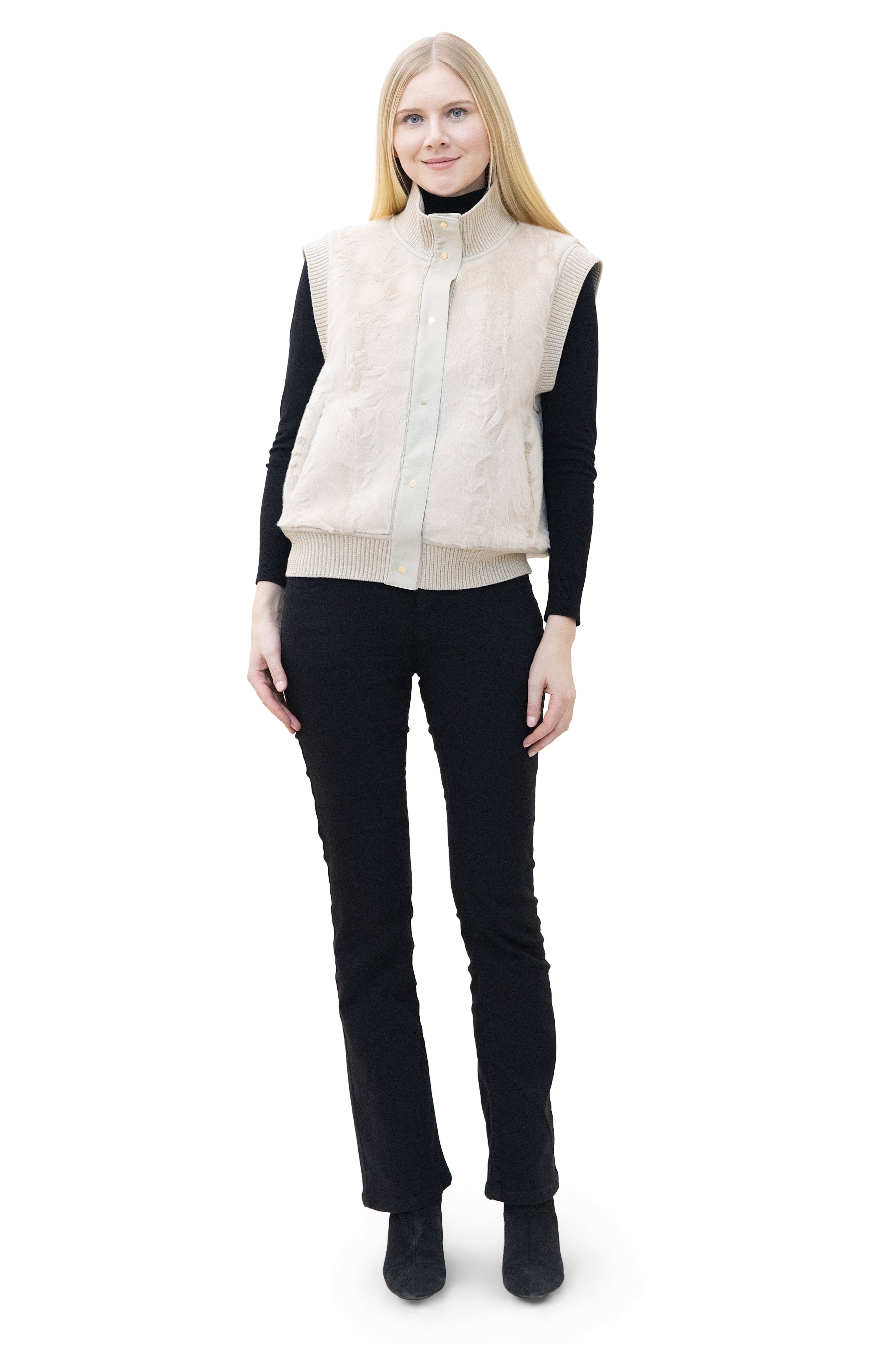 Locarno- Reversible Faux Lamb Shearling Vest with Knit Trim