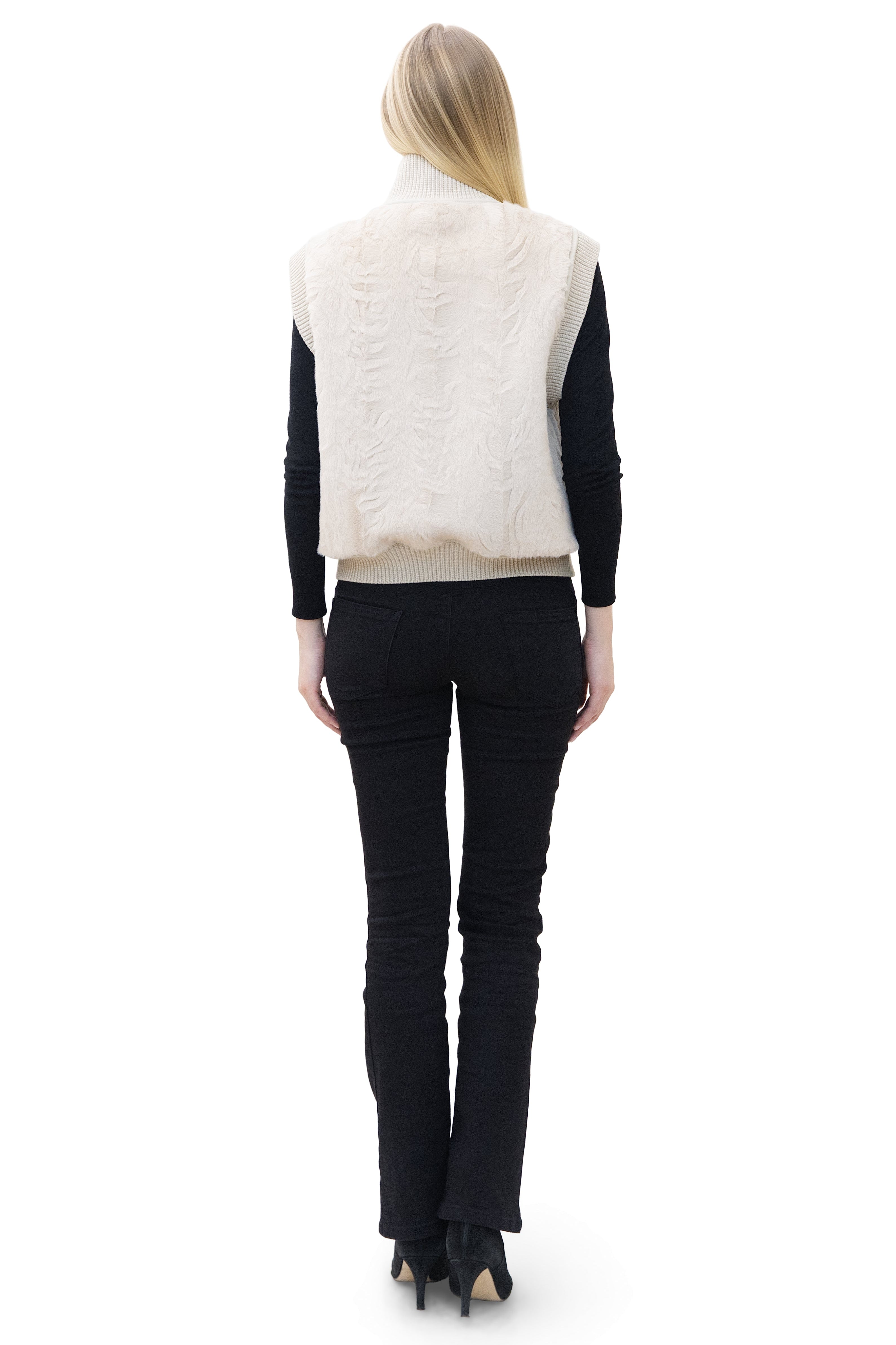 Locarno- Reversible Faux Lamb Shearling Vest with Knit Trim