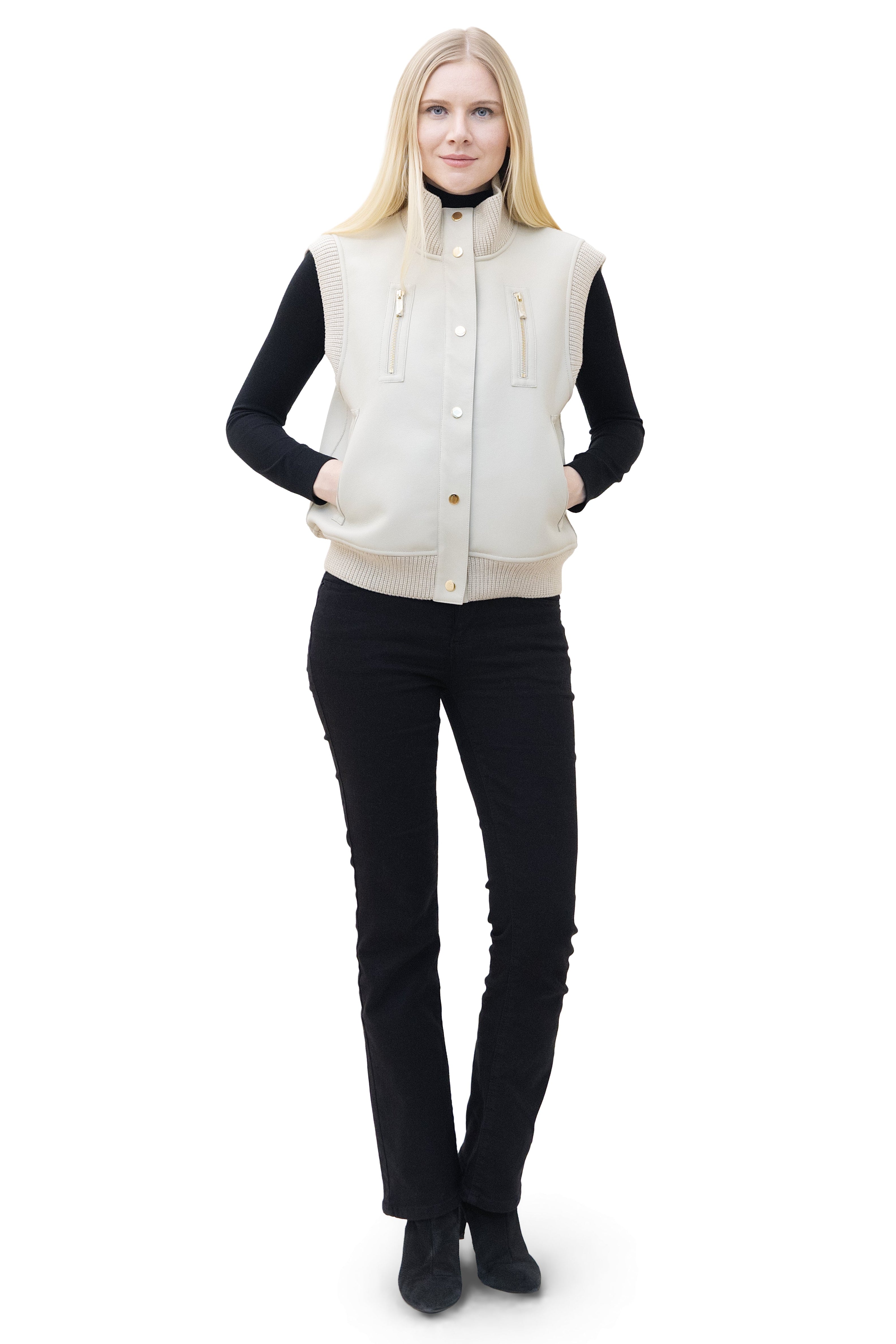Locarno- Reversible Faux Lamb Shearling Vest with Knit Trim