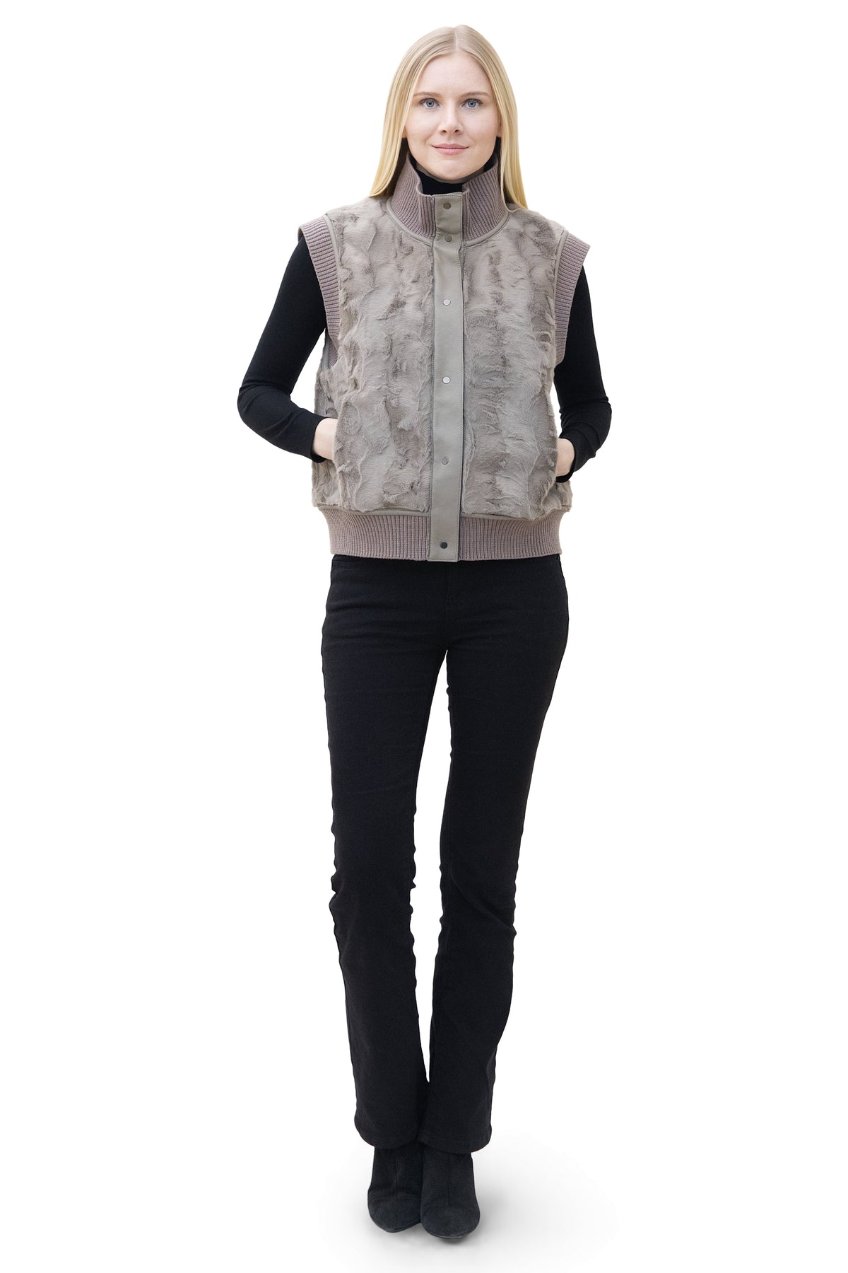 Locarno- Reversible Faux Lamb Shearling Vest with Knit Trim