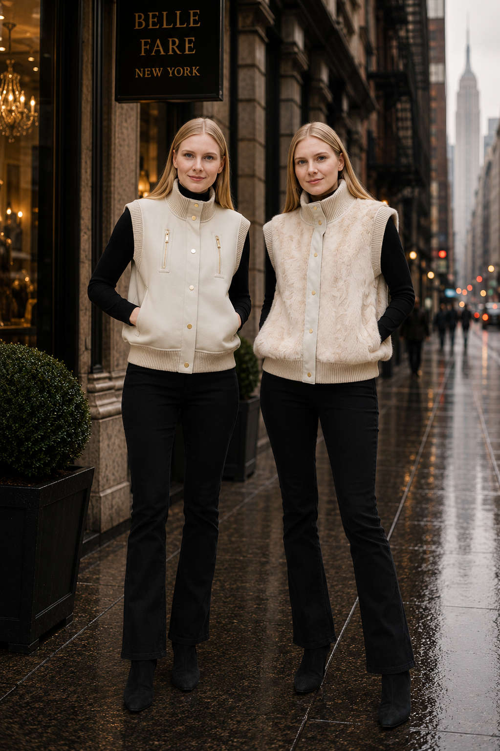 Locarno- Reversible Faux Lamb Shearling Vest with Knit Trim