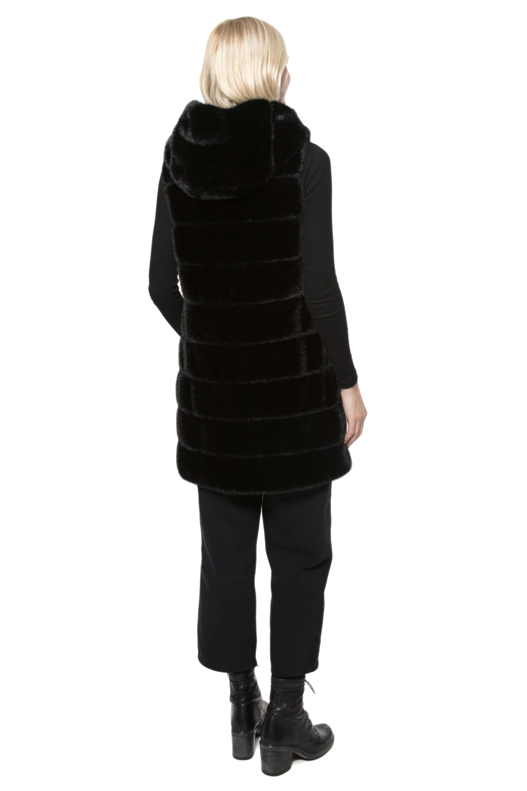 Boulder - Long faux fur Vest with Oversized Hood