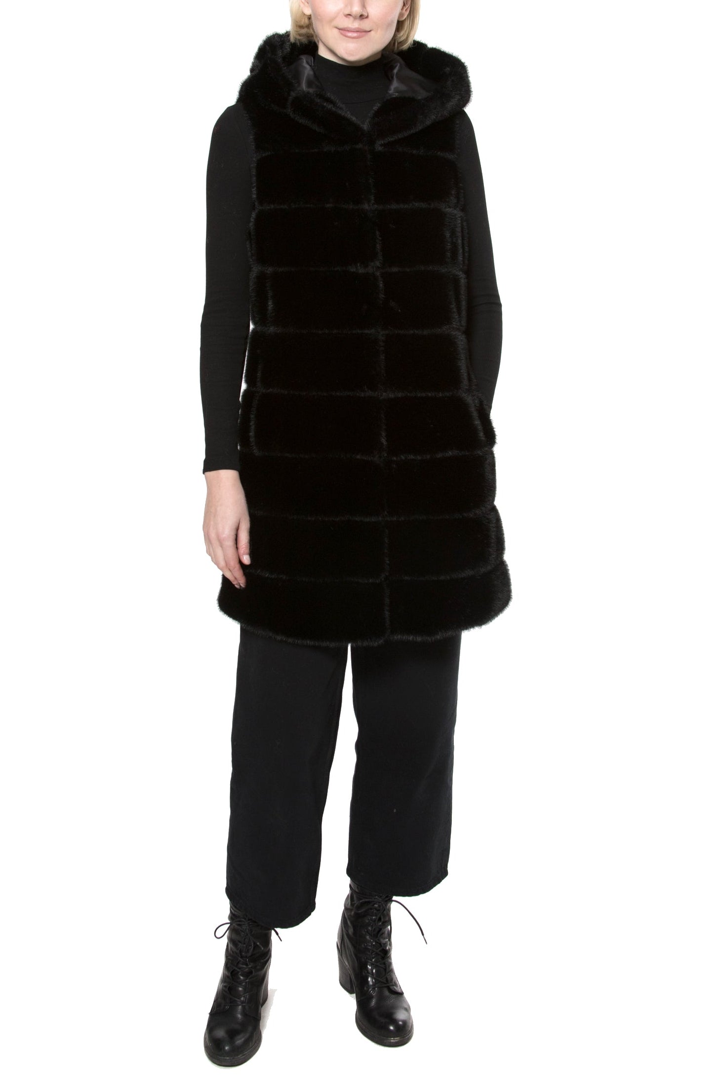 Boulder - Long faux fur Vest with Oversized Hood