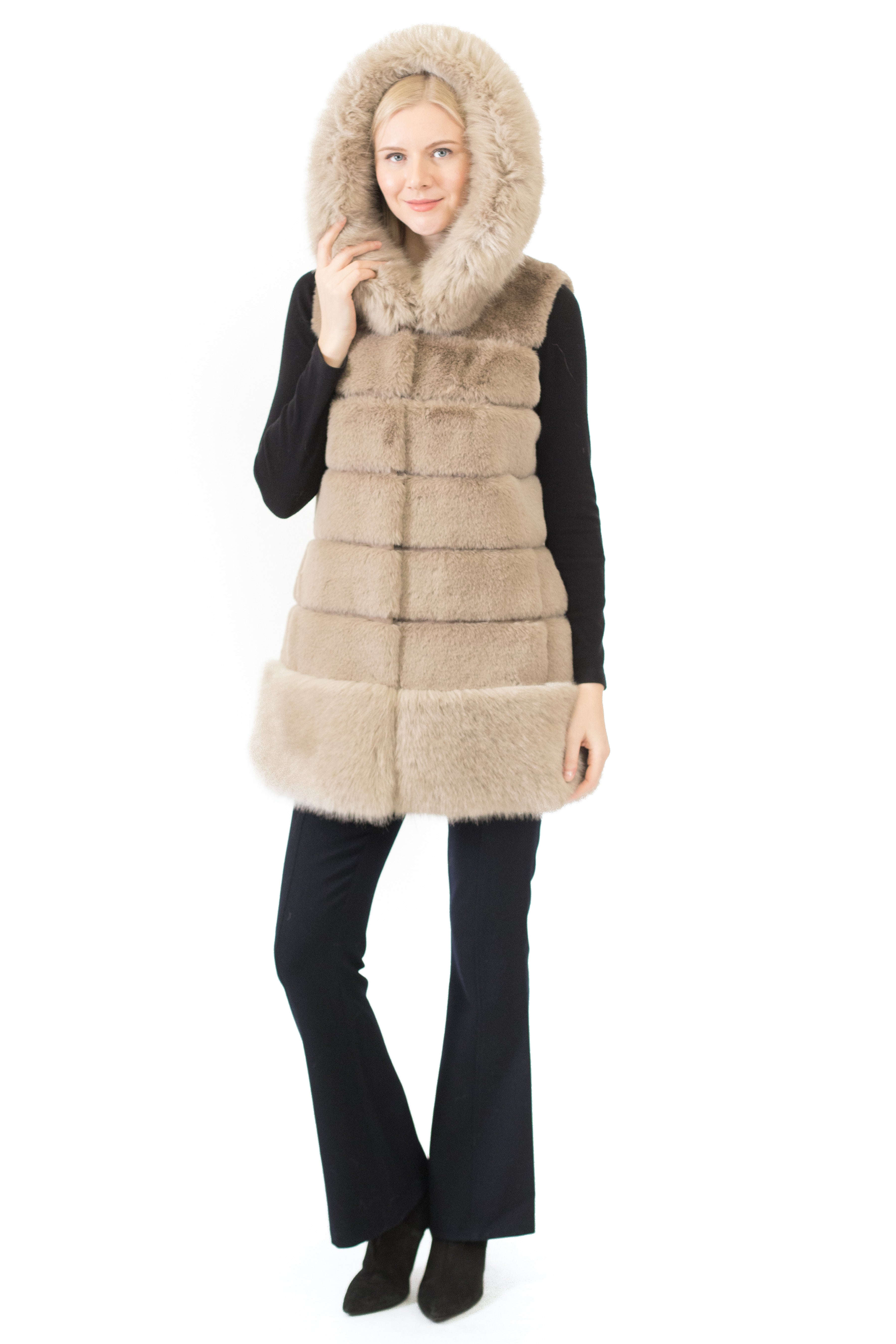 Belle Fare Chunky Knit offers Real Iris Mink Fur Silver Fox Collar Vest $1180