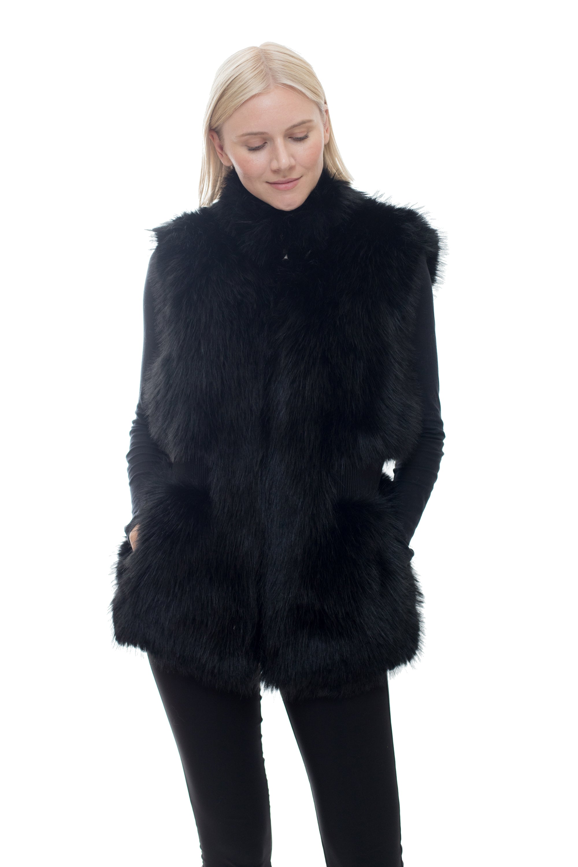 CALI - Faux Fur Vest with Ribbed Waist Detail