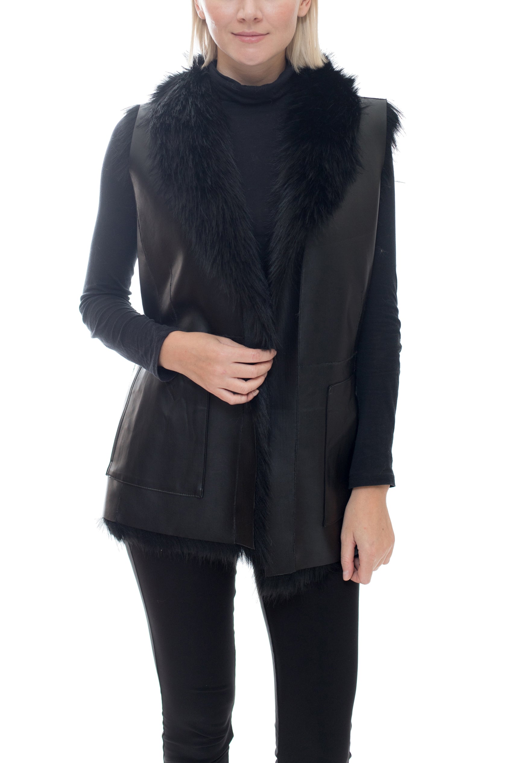VERONA - Open Front Reversible Faux Shearling Vest