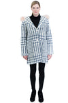 Houndstooth Coat with Pink Silver Fox Trim Hood