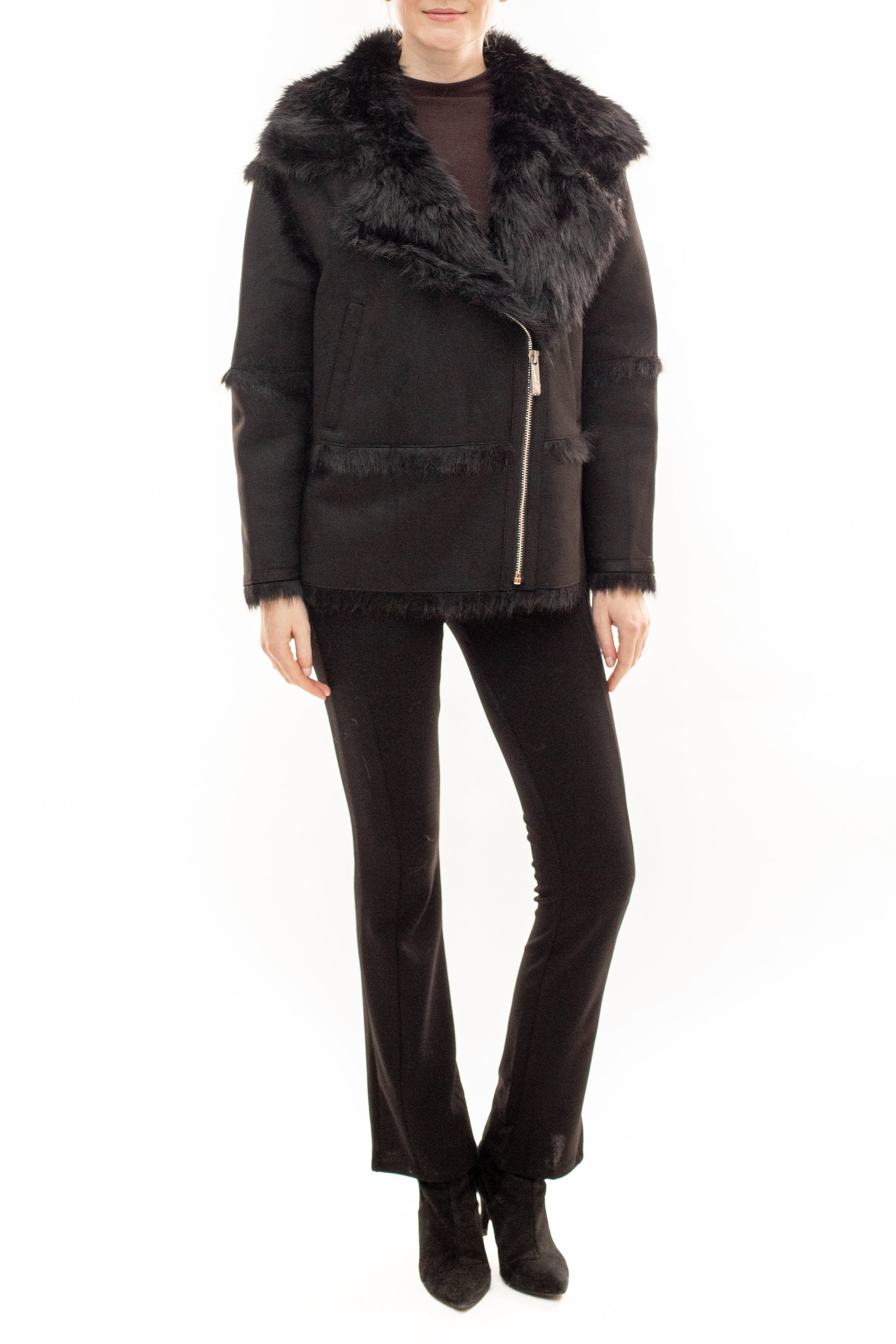 ANNECY - Faux Toscana Shearling & Faux Suede Zip Jacket