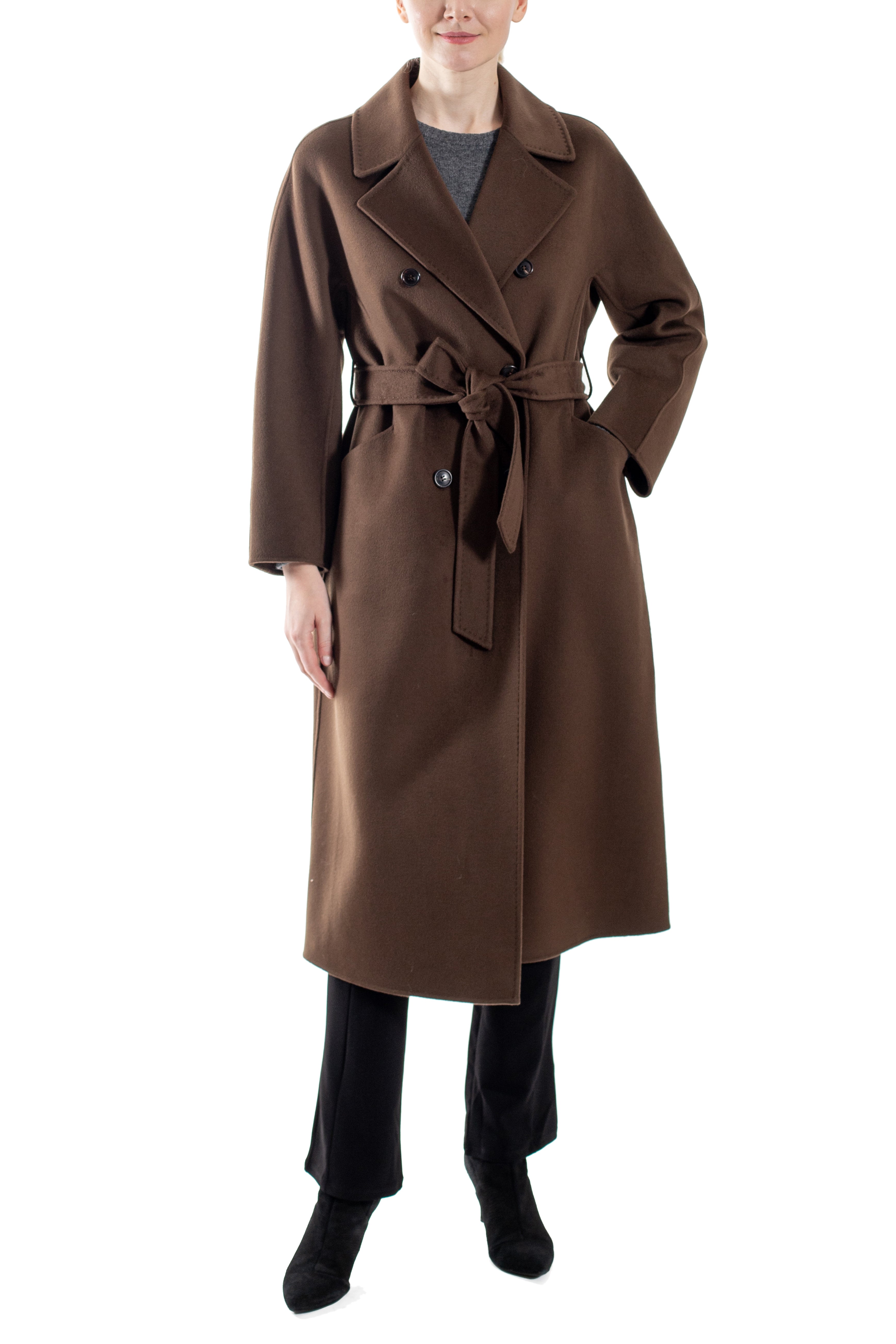 Narvik - 100% double-faced cashmere double-breasted long coat with optional belt and back slit