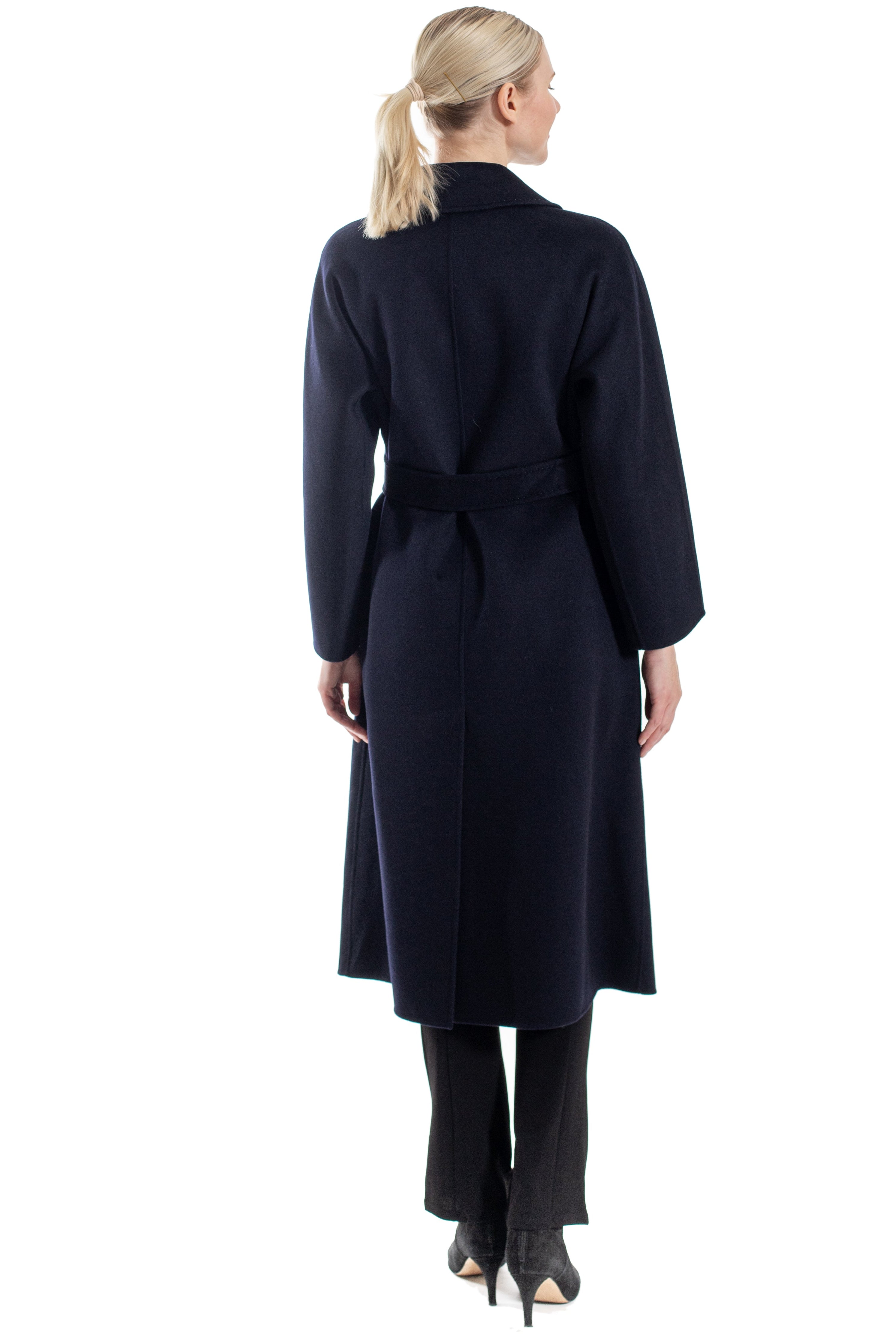 Narvik - 100% double-faced cashmere double-breasted long coat with optional belt and back slit