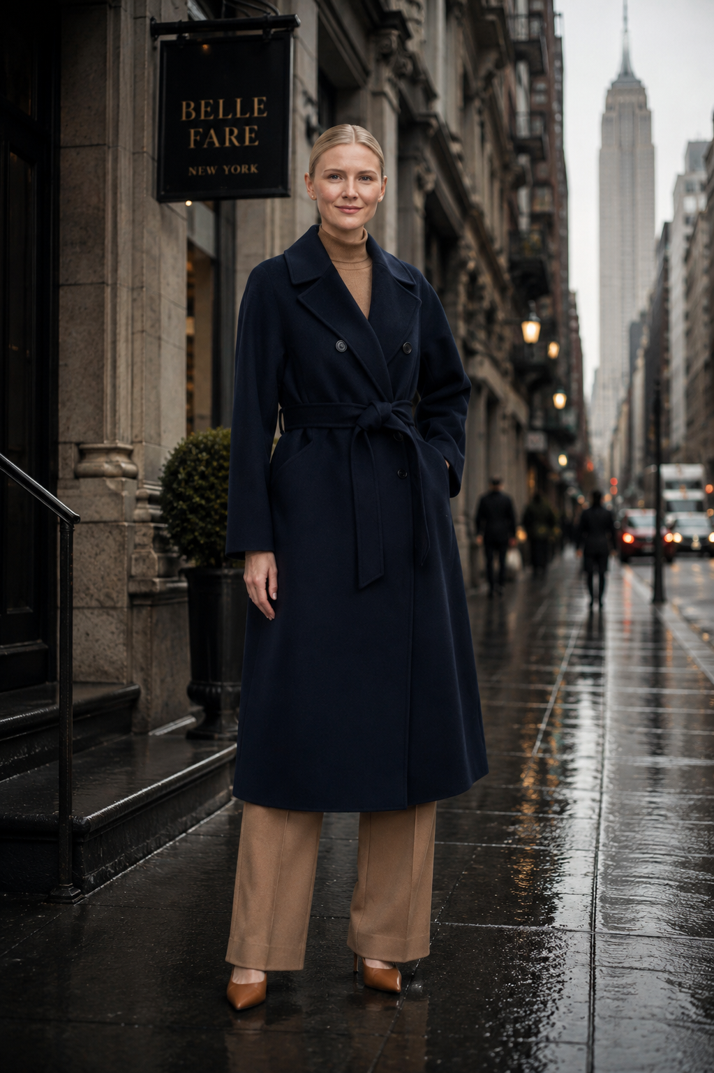 Narvik - 100% double-faced cashmere double-breasted long coat with optional belt and back slit