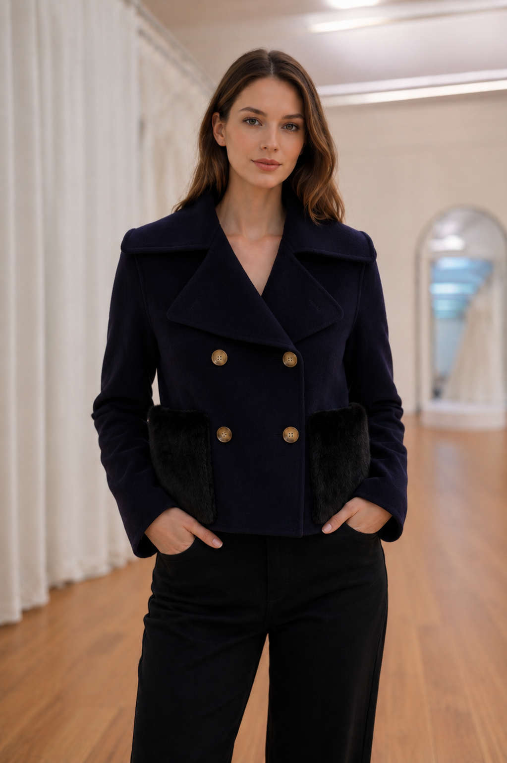 Cascais- Cashmere Jacket with Faux Mink Pockets