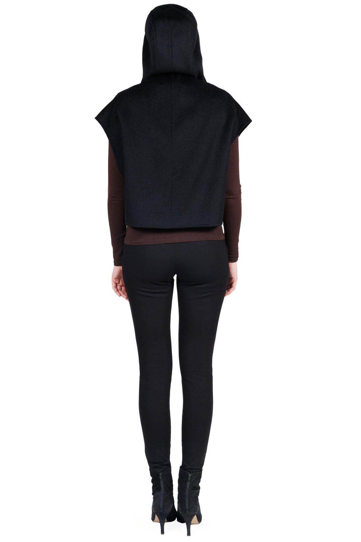 Courchevel- Wool & Cashmere Hooded Cropped Vest with Leather Trim