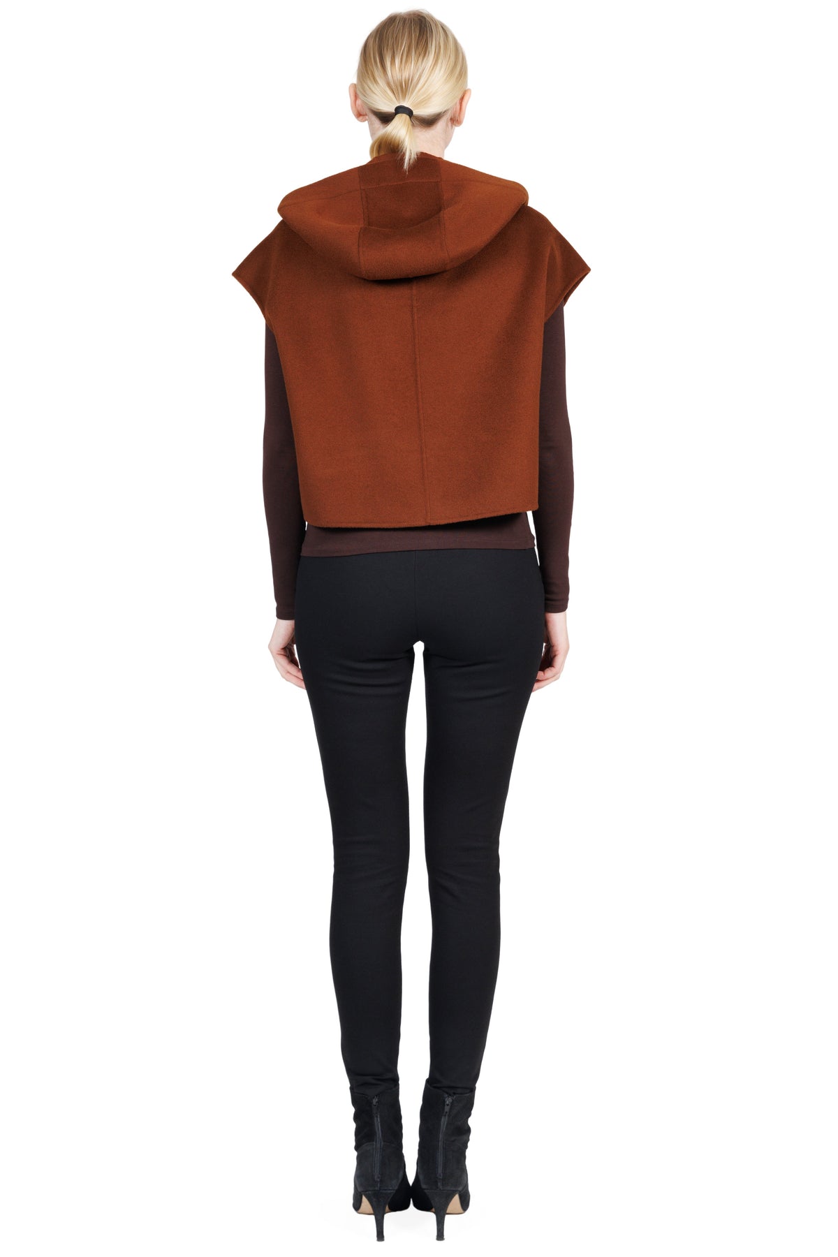 Courchevel- Wool & Cashmere Hooded Cropped Vest with Leather Trim