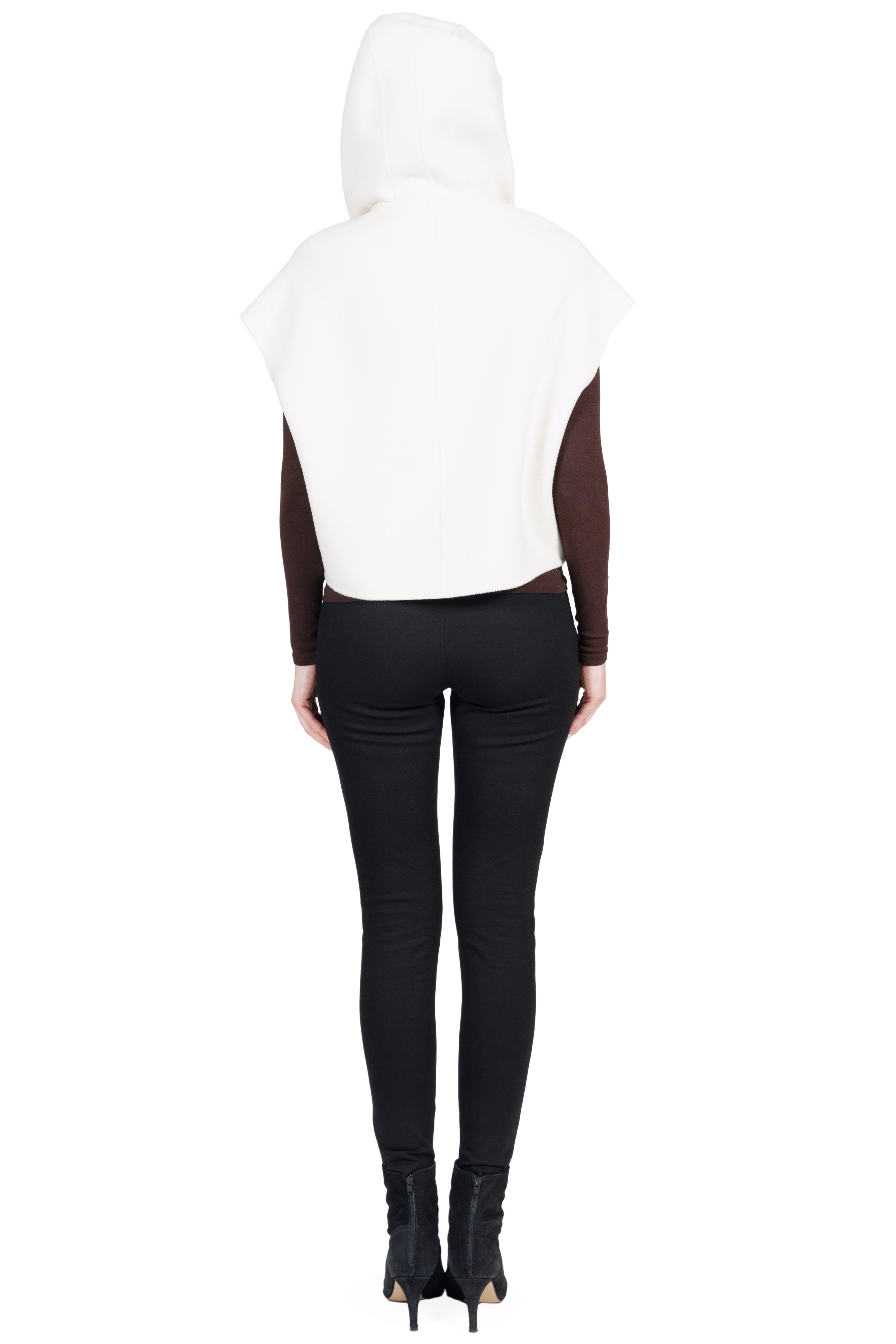 Courchevel- Wool & Cashmere Hooded Cropped Vest with Leather Trim