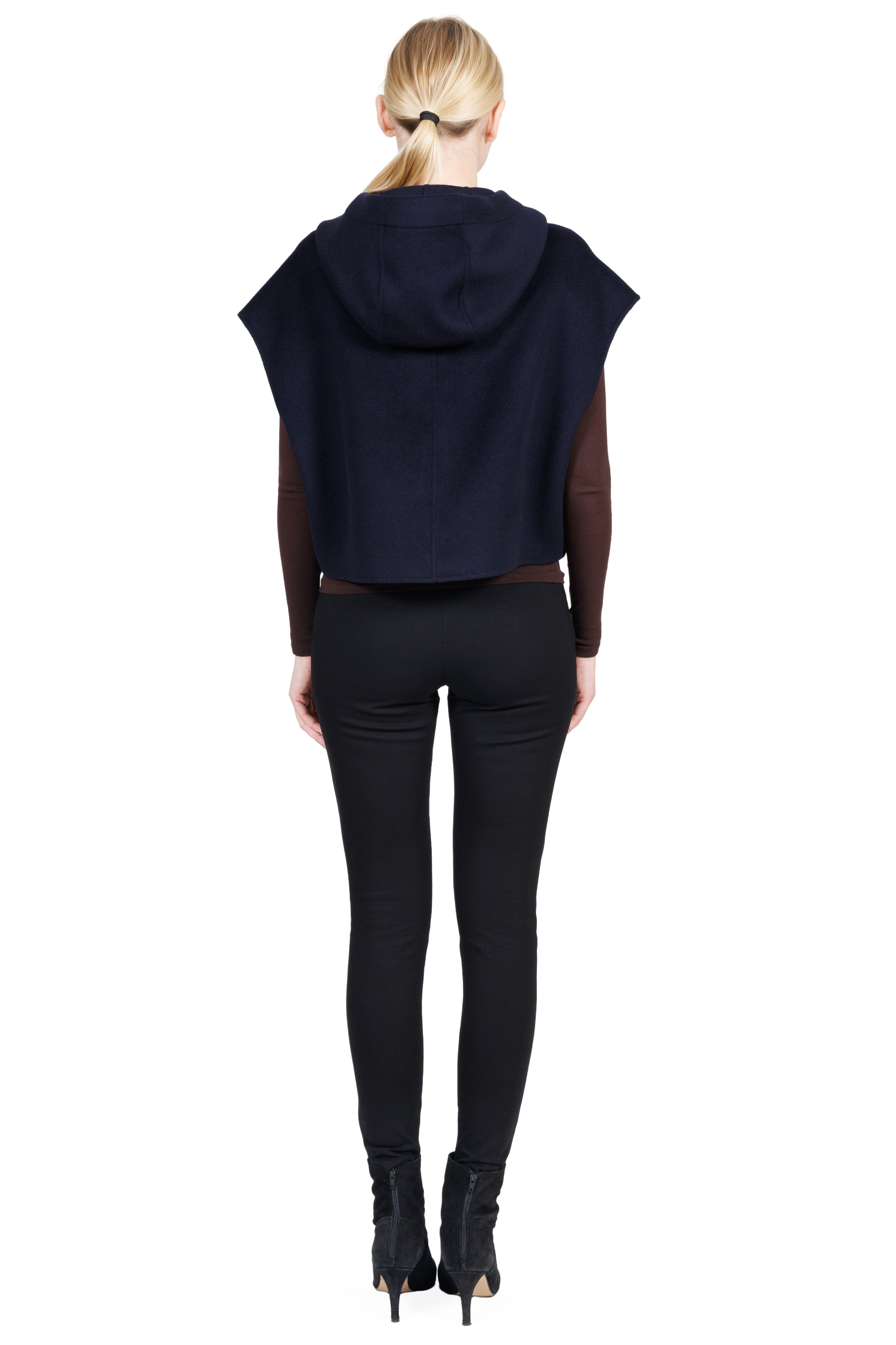 Courchevel- Wool & Cashmere Hooded Cropped Vest with Leather Trim