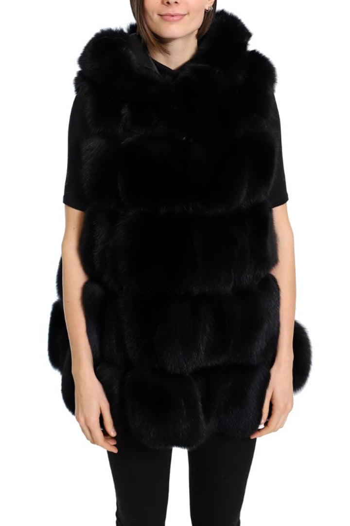 Ravello- Oversized fox vest with leather