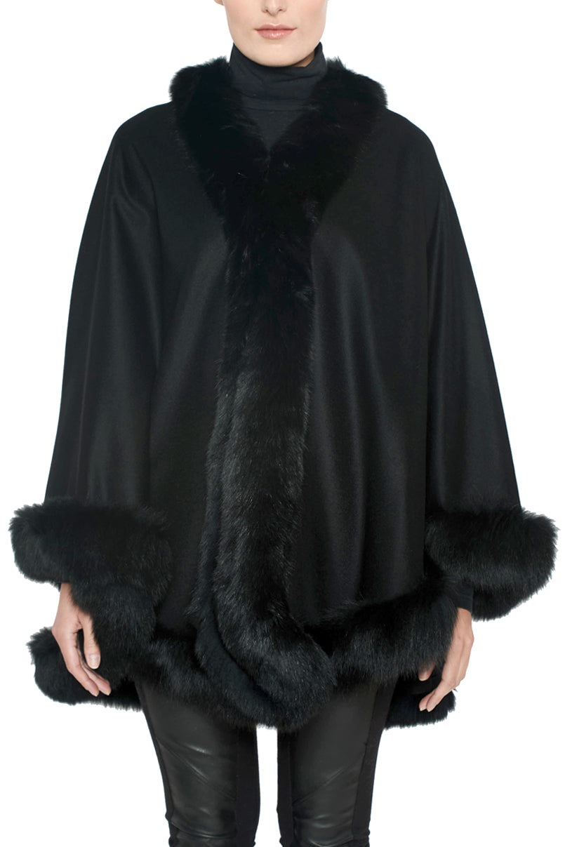 SHERIDAN- Cashmere Lined Cape with Fox Trim