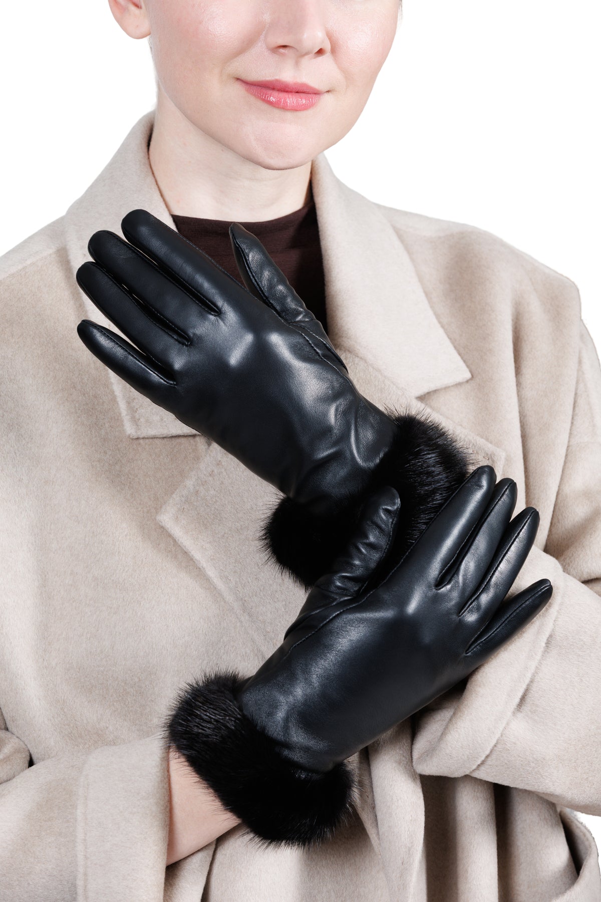 VELLMAR - Short Leather Gloves with Mink Trim