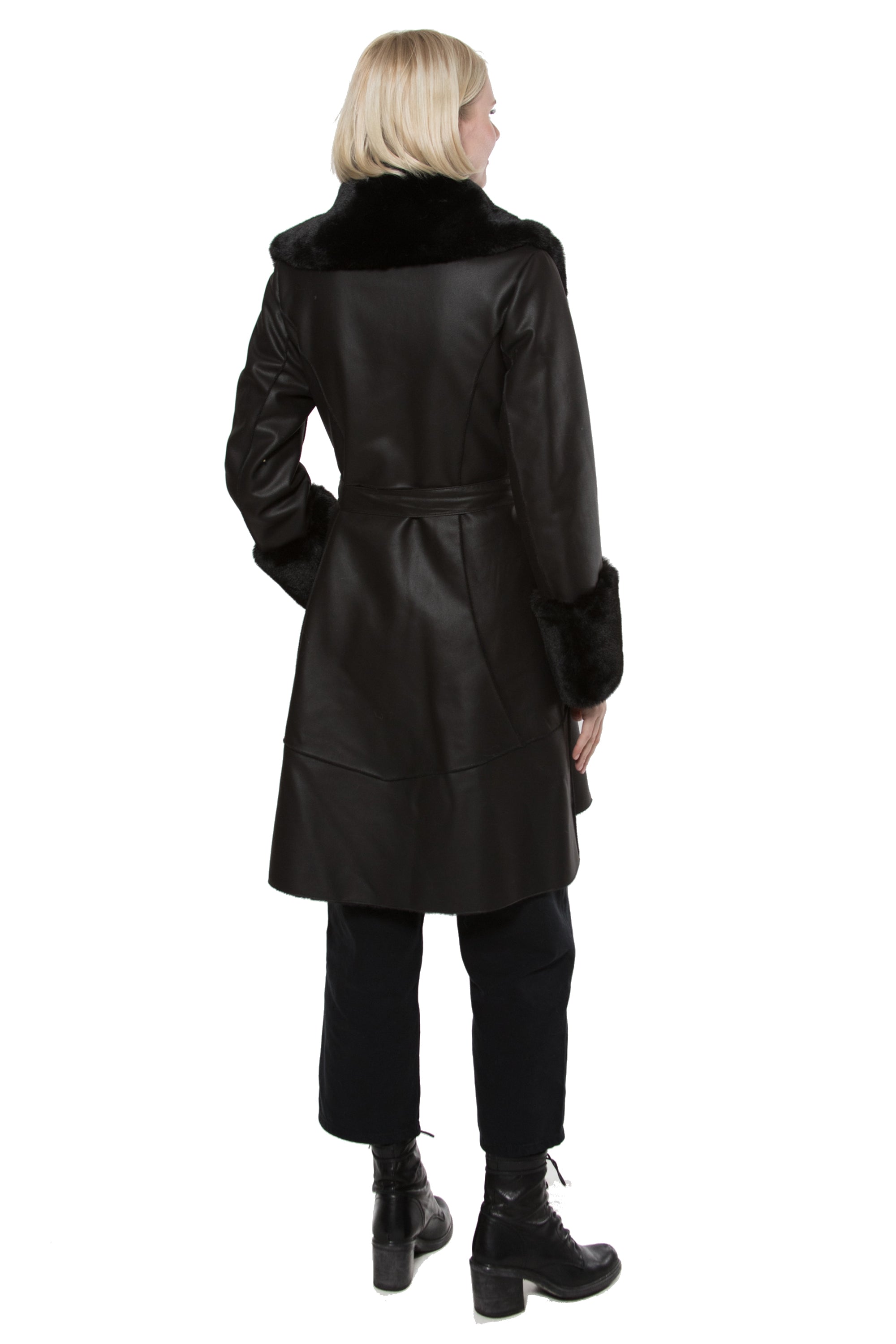 THE BAYEUX - Faux Shearling & Faux Leather Wrap Coat