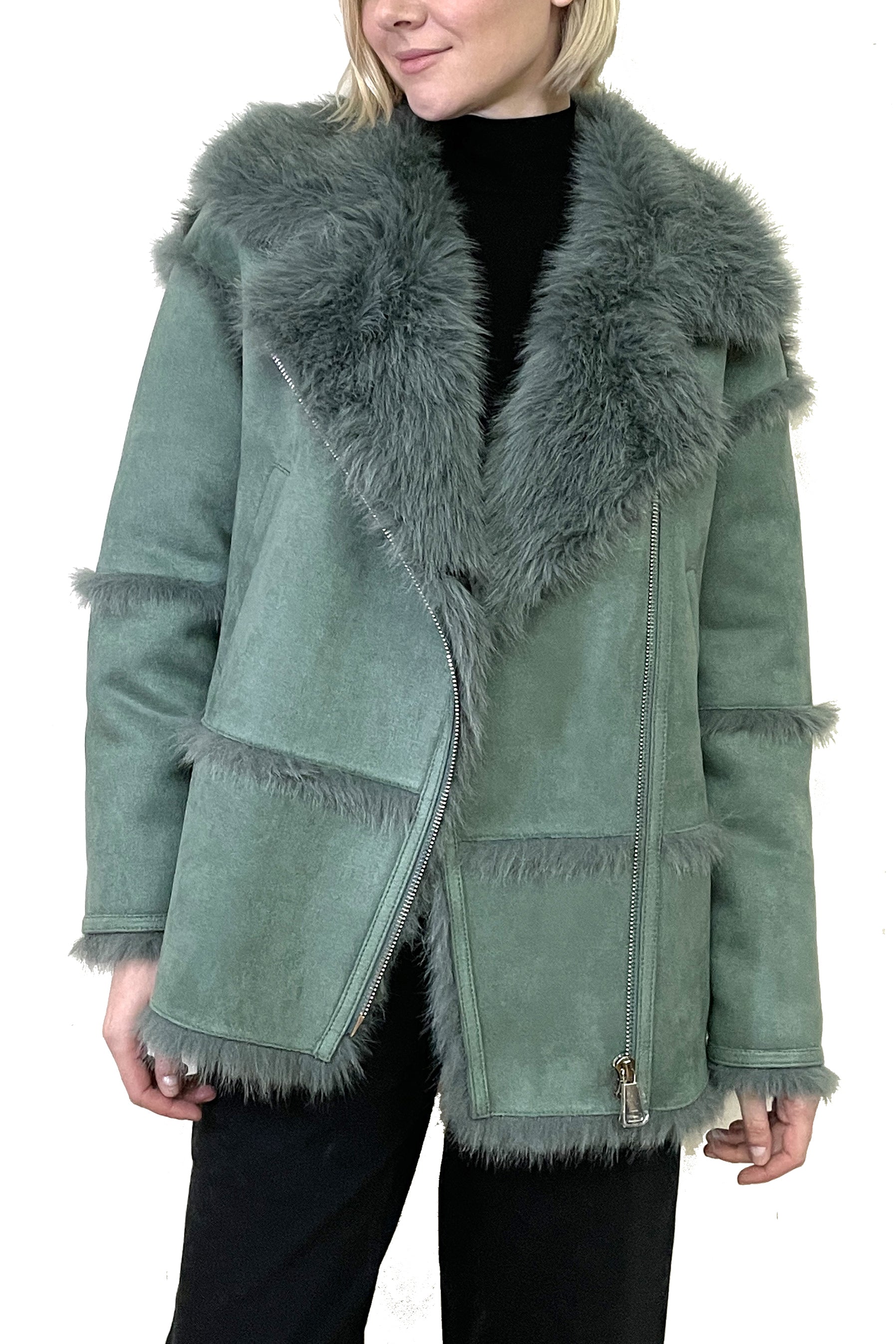 Faux Toscana Shearling & Faux Suede Zip Jacket