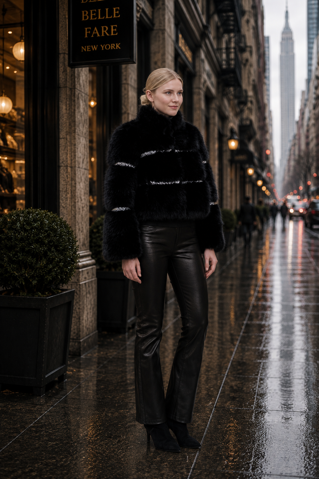 Ascona- Faux Fox Short Jacket with Rhinestone Detail