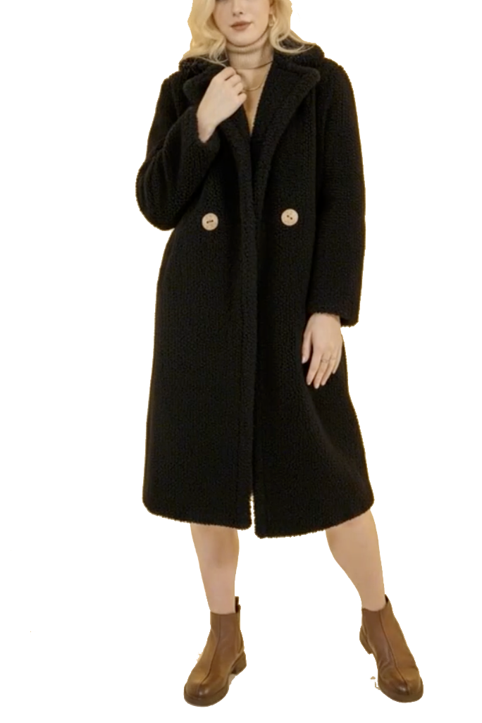 Cloudberry - Faux sherpa coat with notch collar