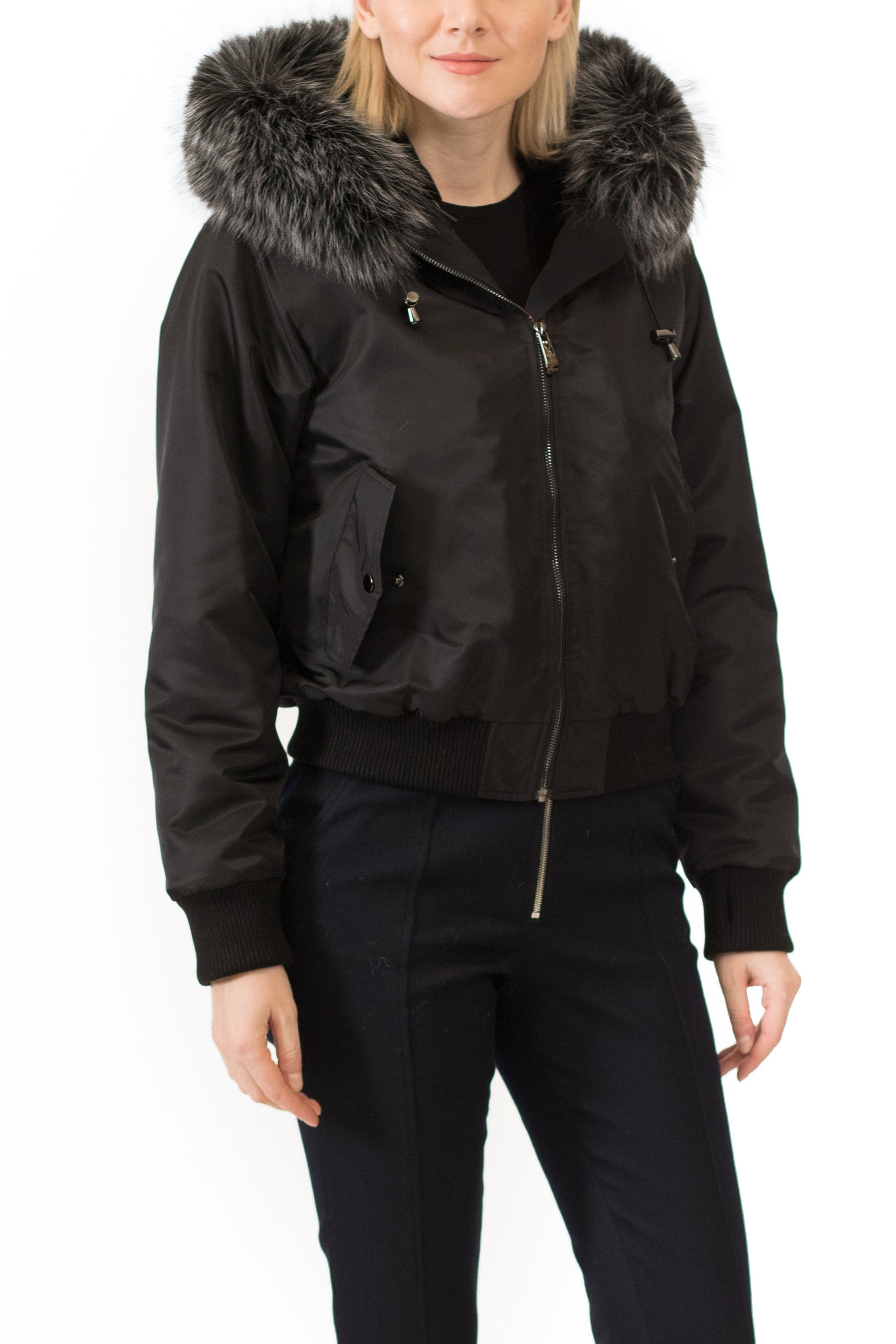 KEMI - Microfabric Short Jacket with Fox Hood