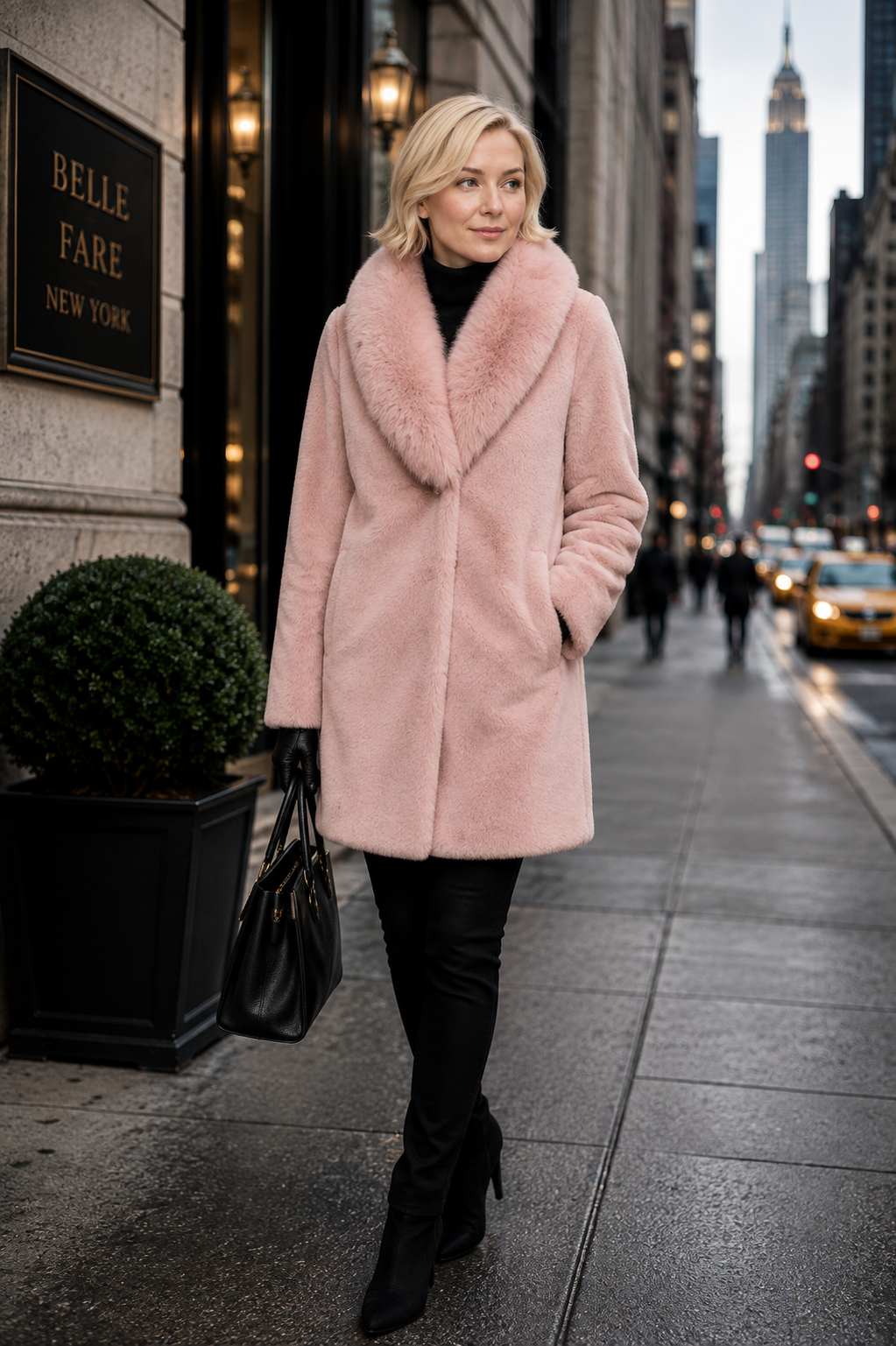 RINGWOOD - Long Faux Fur Coat with Oversized Collar
