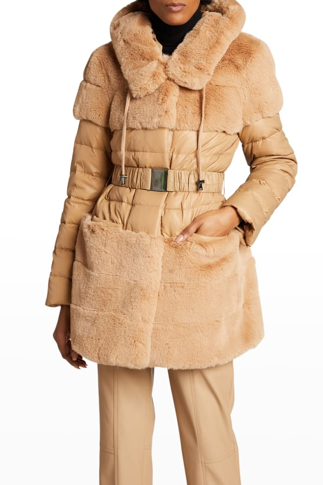 ERIKA - Faux Fur Belted Down Jacket