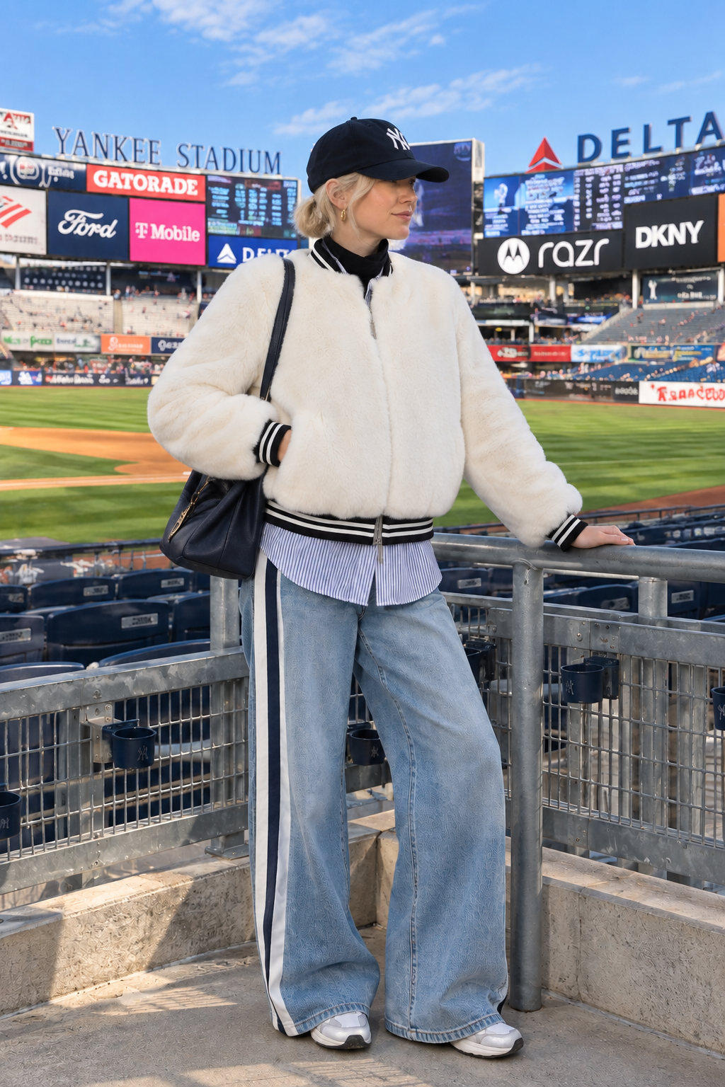 YANKEES - Faux Fur Baseball Jacket