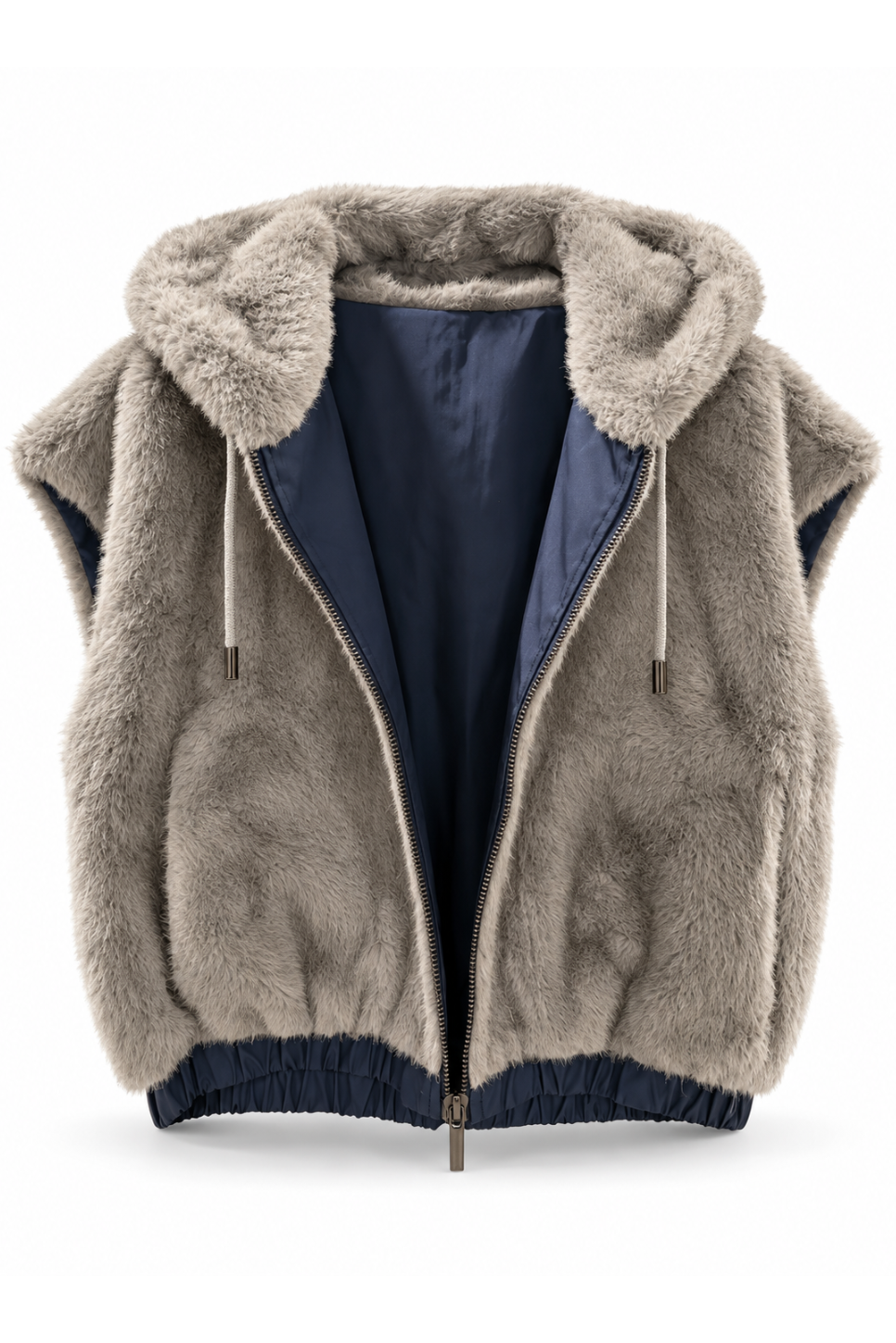 Samira- Faux Fur REVERSIBLE Hooded Zip-Front Vest