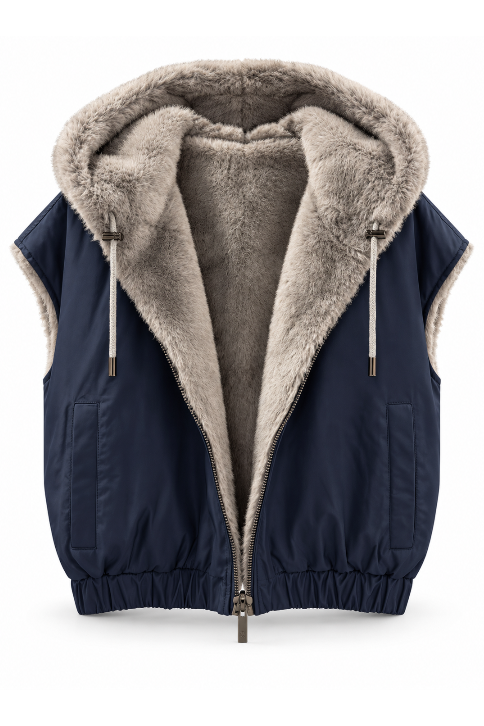 Samira- Faux Fur REVERSIBLE Hooded Zip-Front Vest