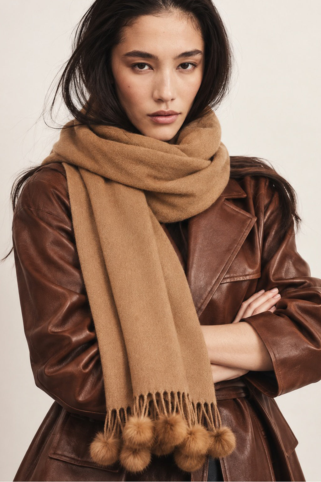 ZELL - Cashmere Wrap with Mink Pom Pom