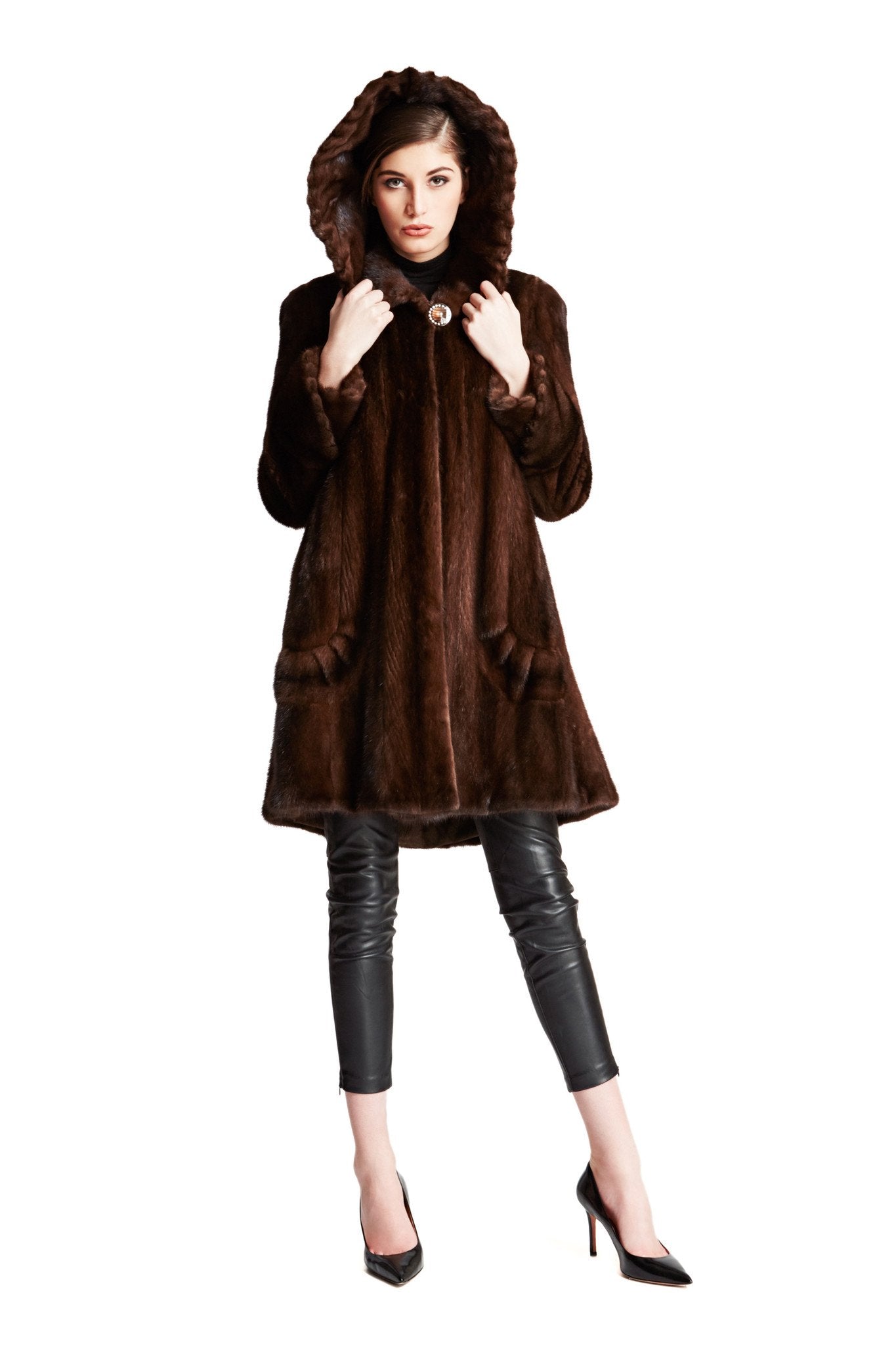 THE COLWOOD - Mink coat with oversized hood