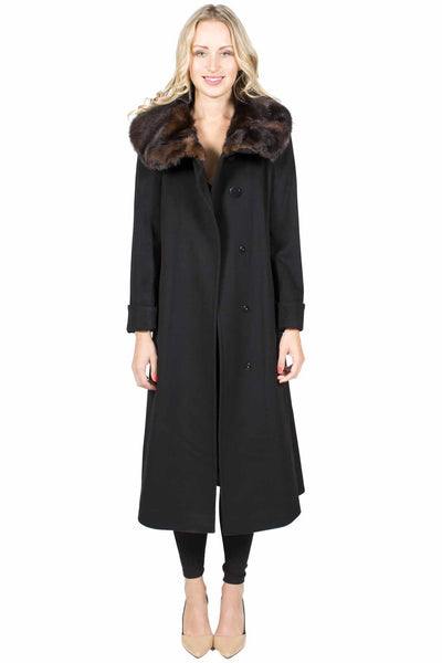Long Wool Coat with Mink Collar