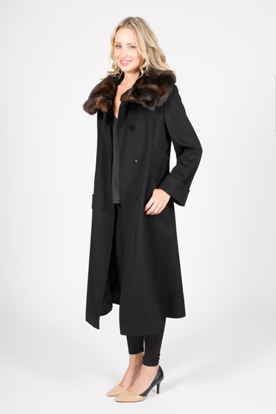 Long Wool Coat with Mink Collar