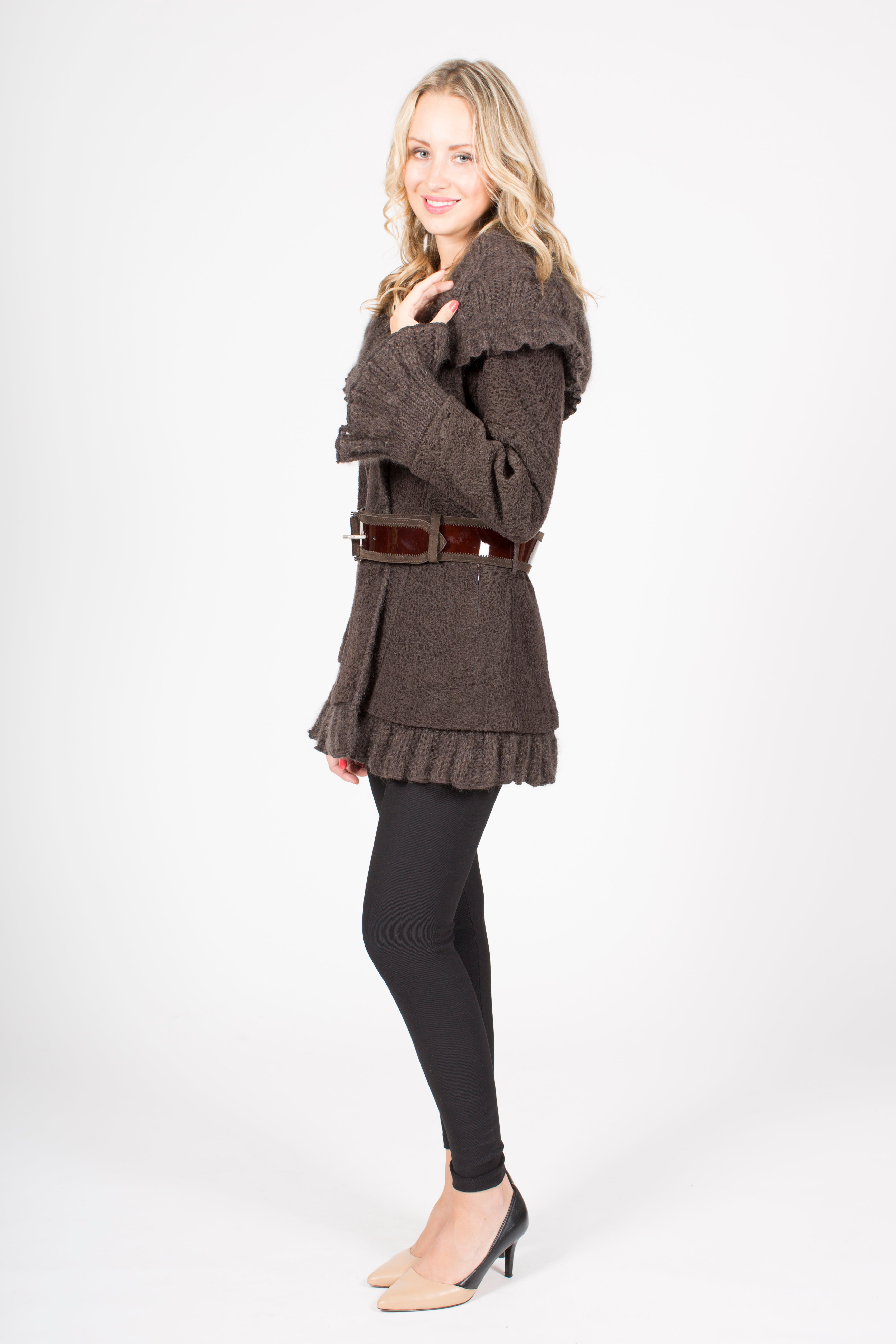 Reversible Shearling and Wool Coat with Belt