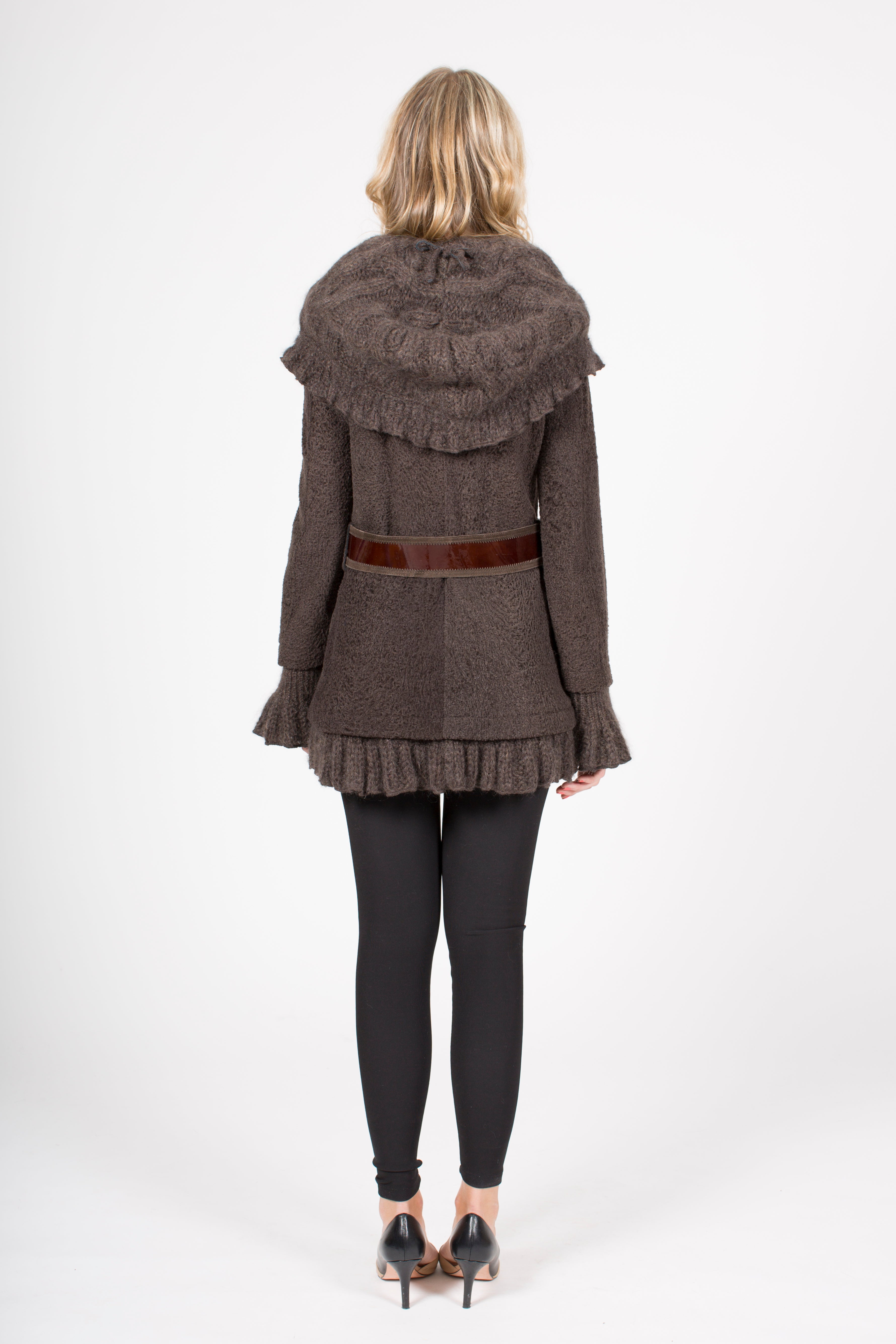 Reversible Shearling and Wool Coat with Belt