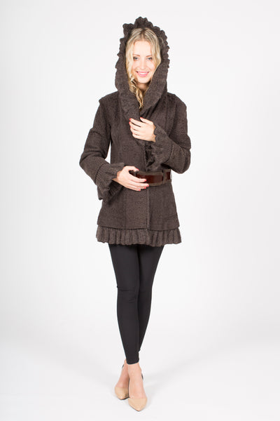 Reversible Shearling and Wool Coat with Belt