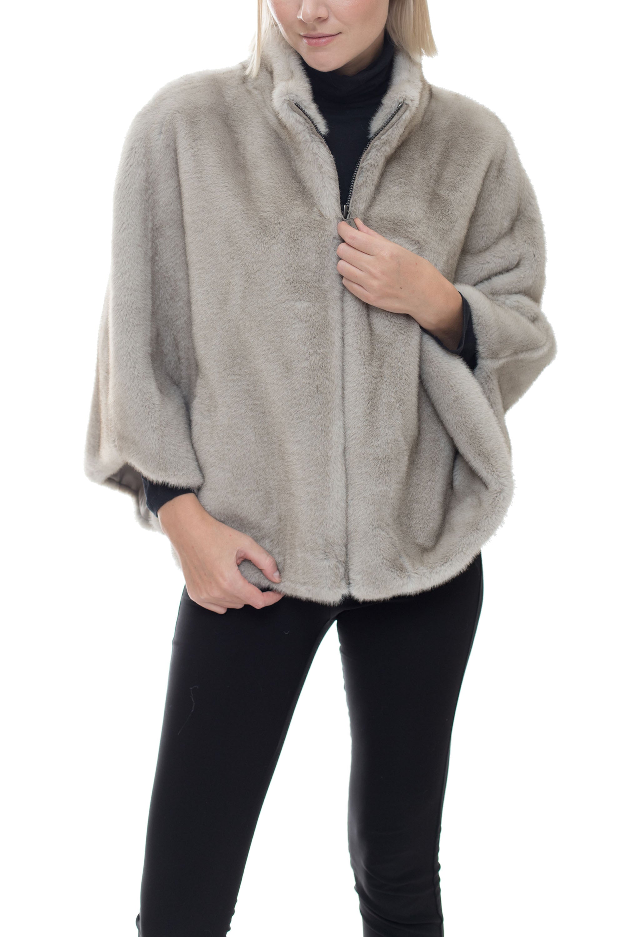 PARAMUS - Zipped Poncho with Stand Collar