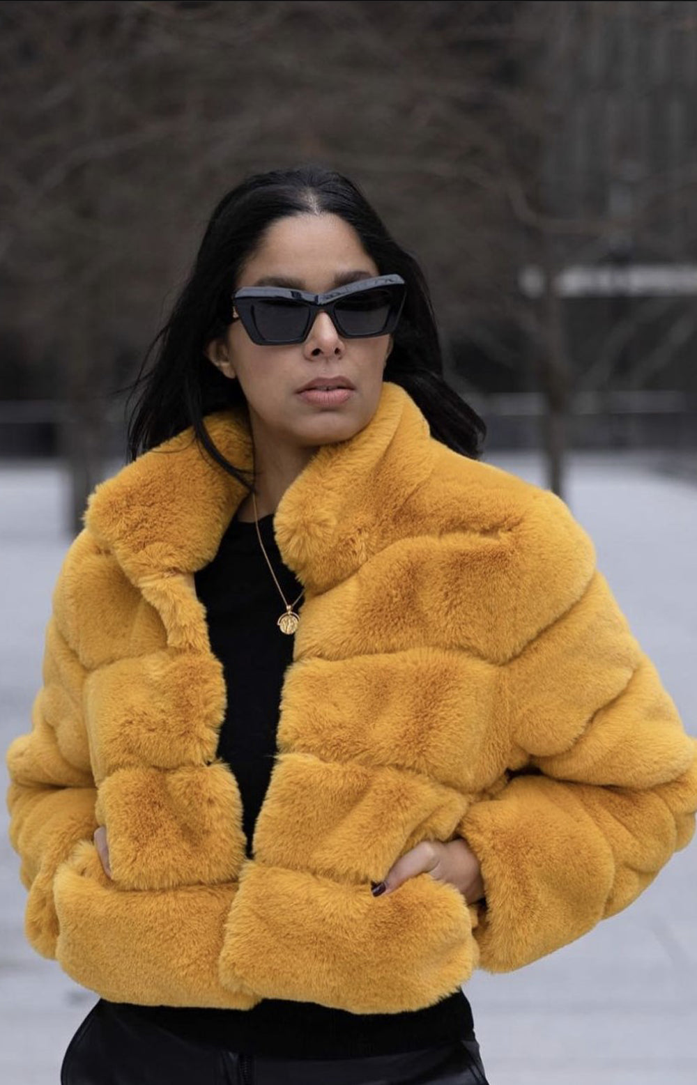 Mustard fur jacket best sale