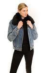 Denim Jacket with Detachable Faux Fur Collar