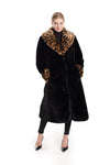 Faux Fur Coat with Cheetah Print Details