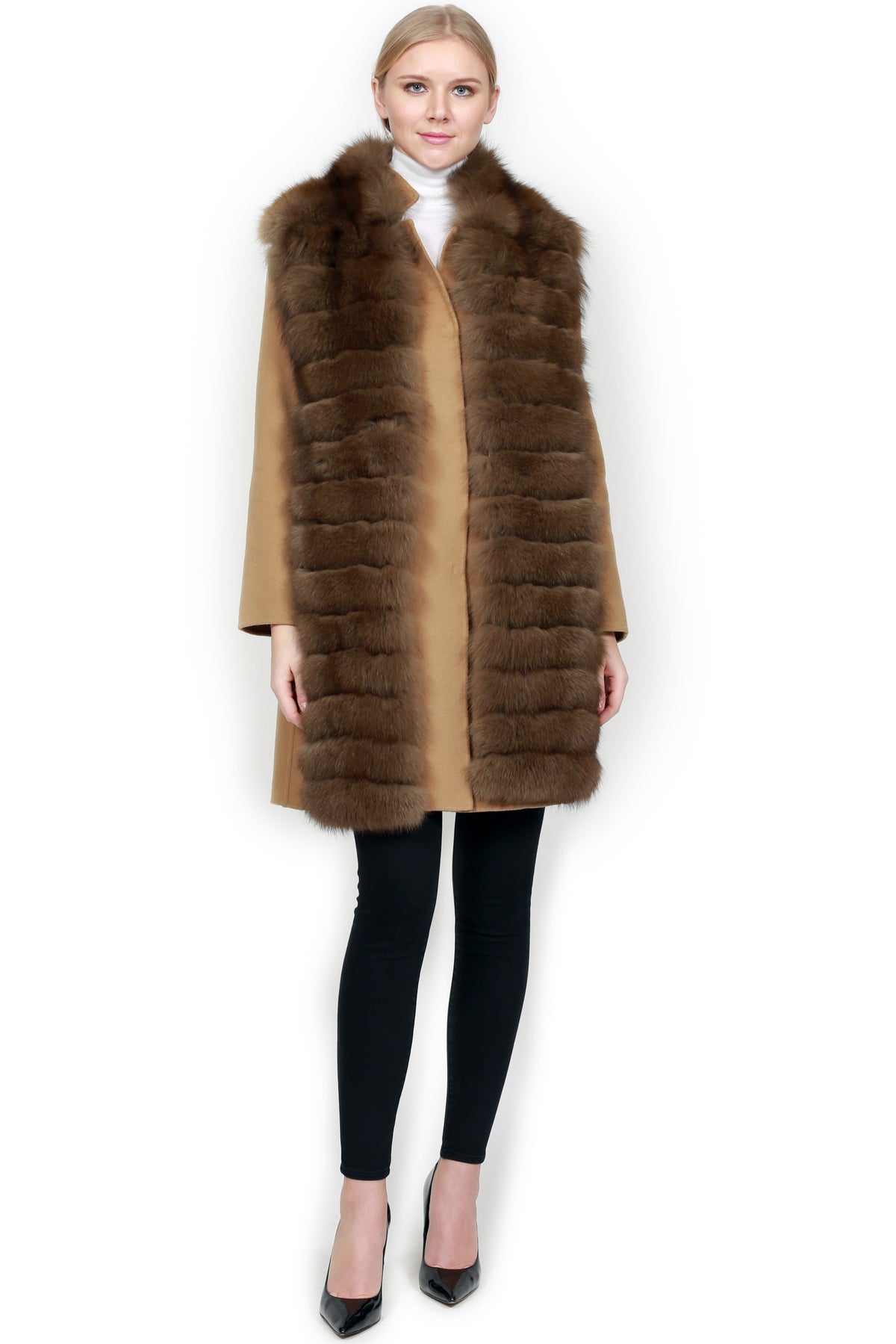 Lightweight Cashmere Coat with Detachable Fox Vest