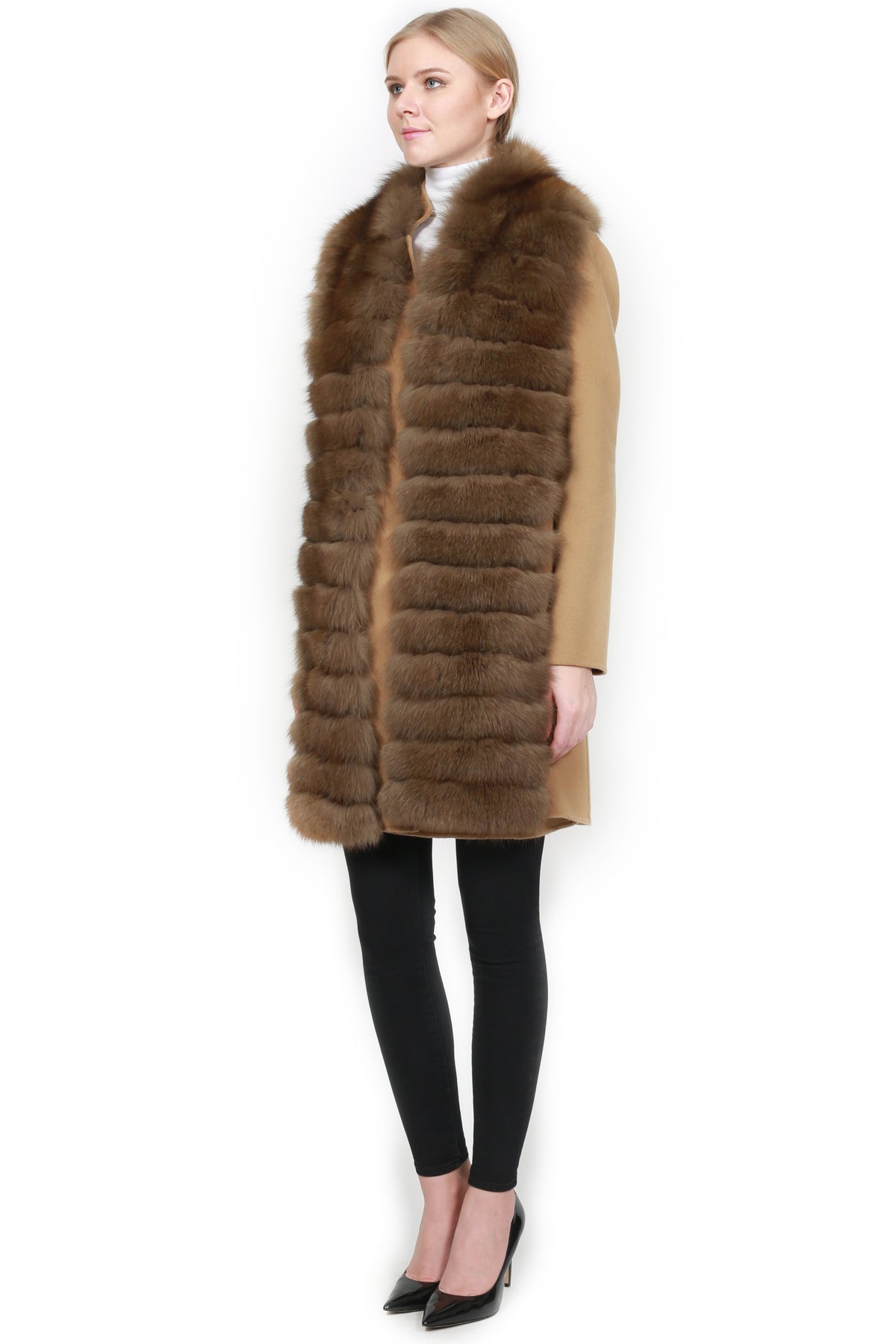 Lightweight Cashmere Coat with Detachable Fox Vest